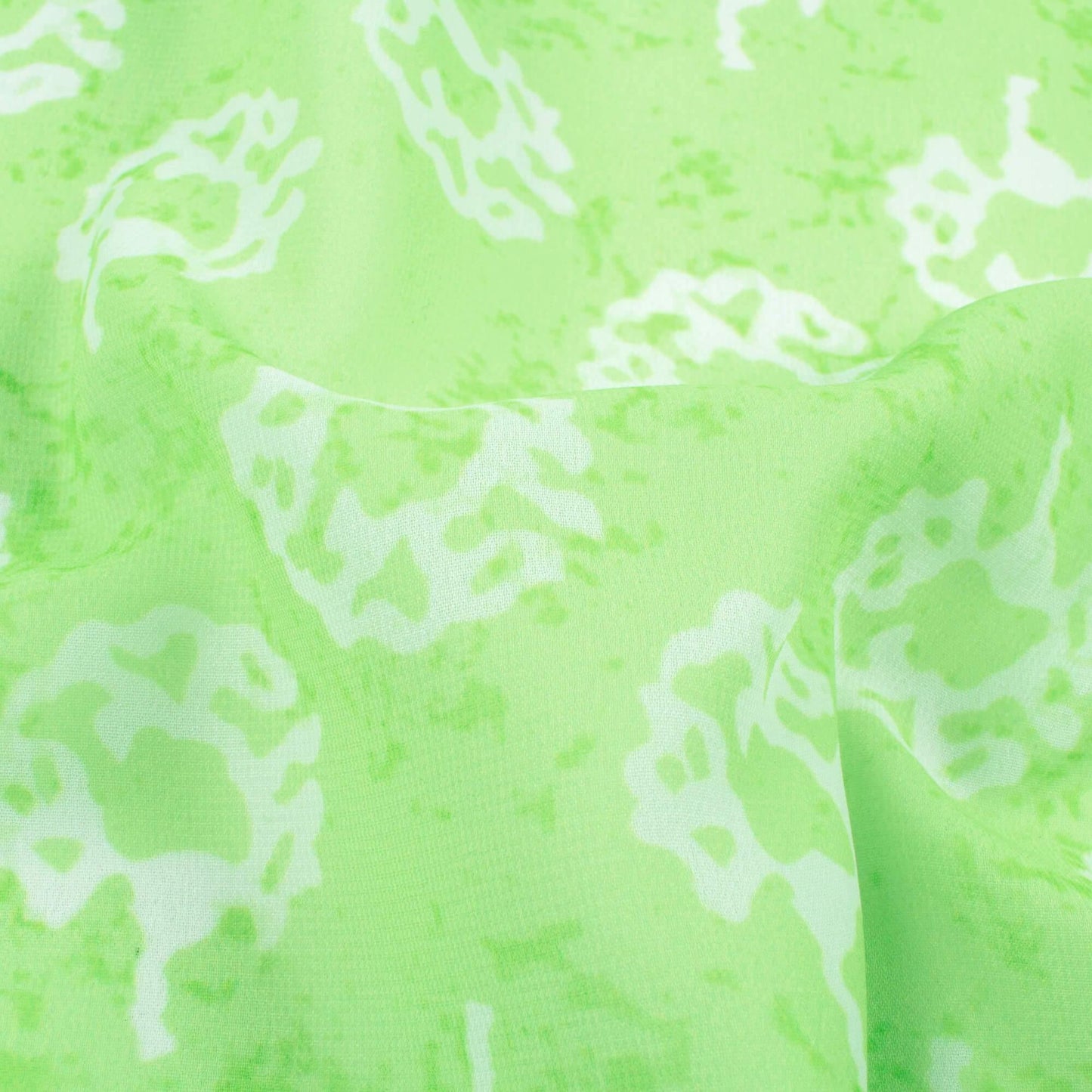Lime Green And White Ikat Pattern Digital Print Georgette Fabric - Fabcurate