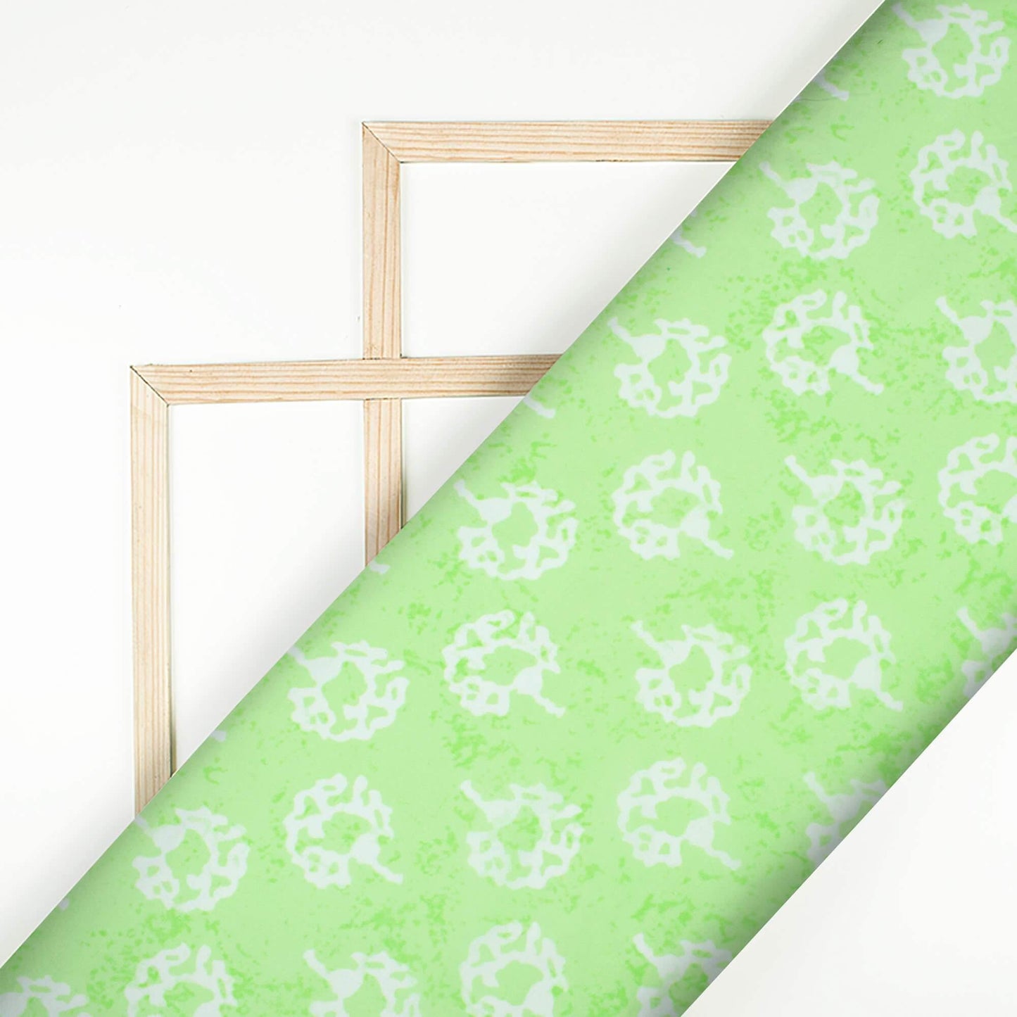 Lime Green And White Ikat Pattern Digital Print Georgette Fabric - Fabcurate