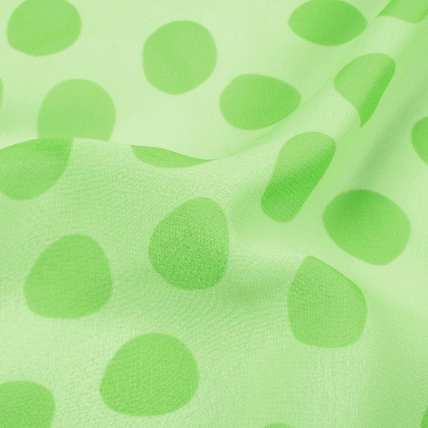 Lime Green Polka Dots Pattern Digital Print Georgette Fabric - Fabcurate