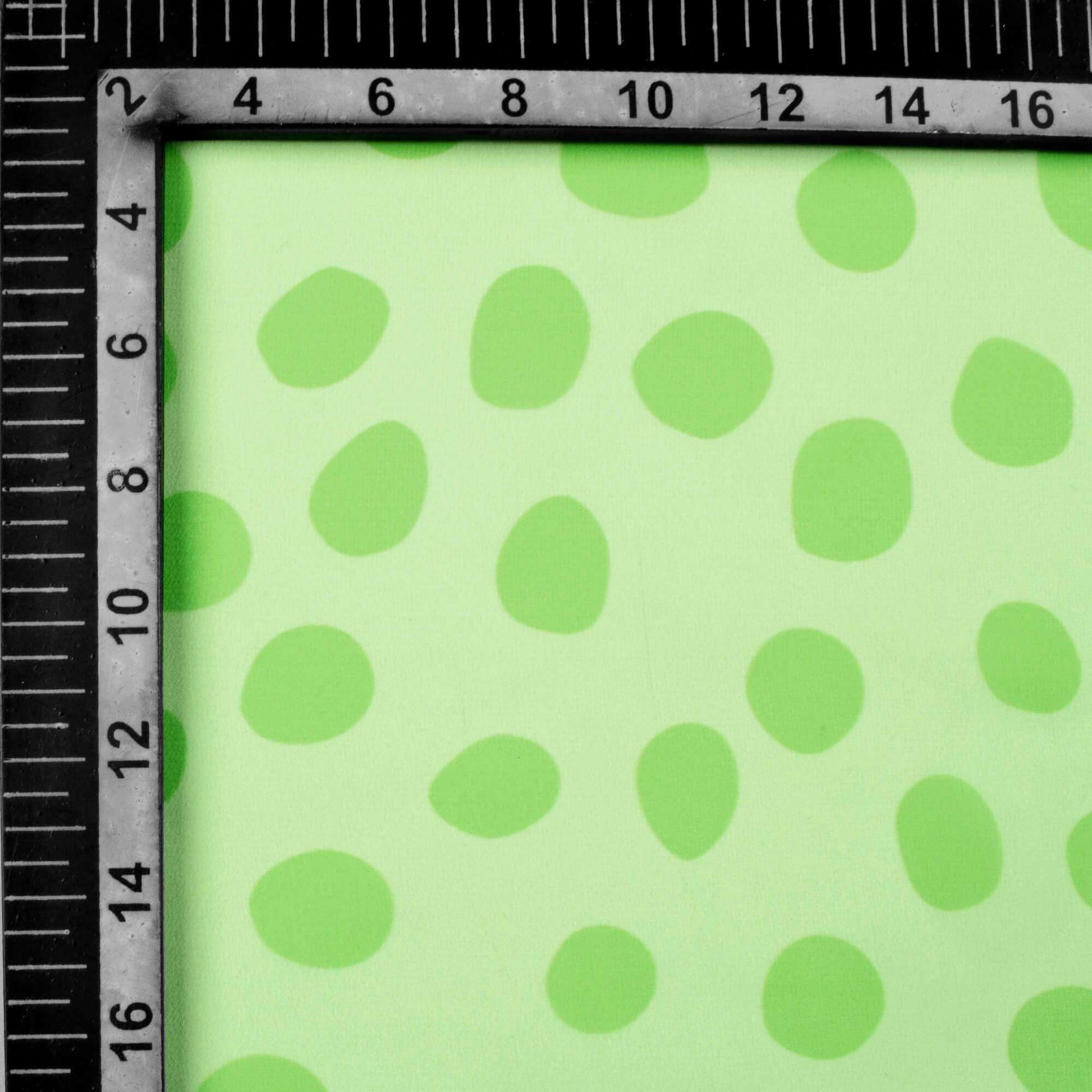 Lime Green Polka Dots Pattern Digital Print Georgette Fabric - Fabcurate