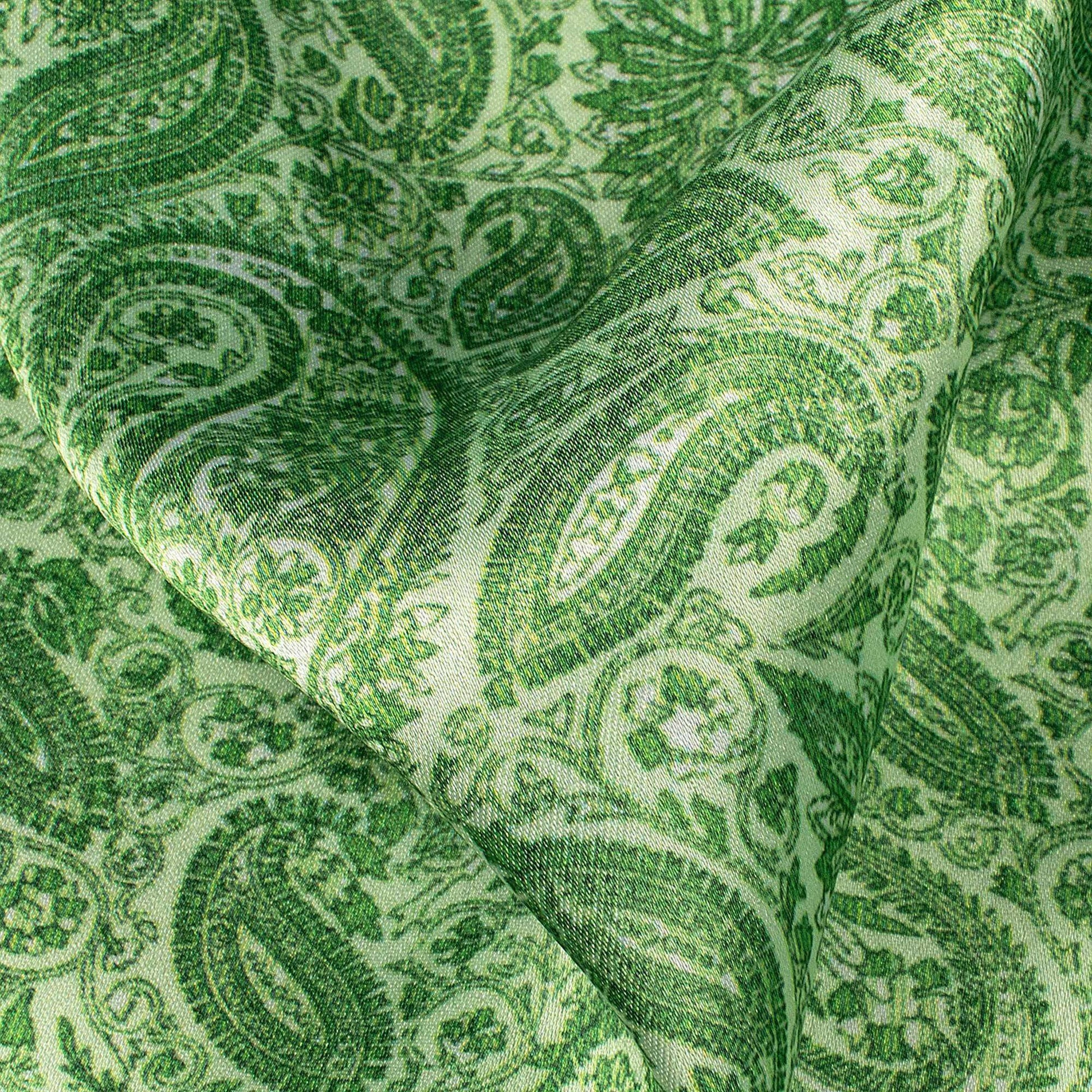 Lime Green Paisley Pattern Digital Print Japan Satin Fabric - Fabcurate