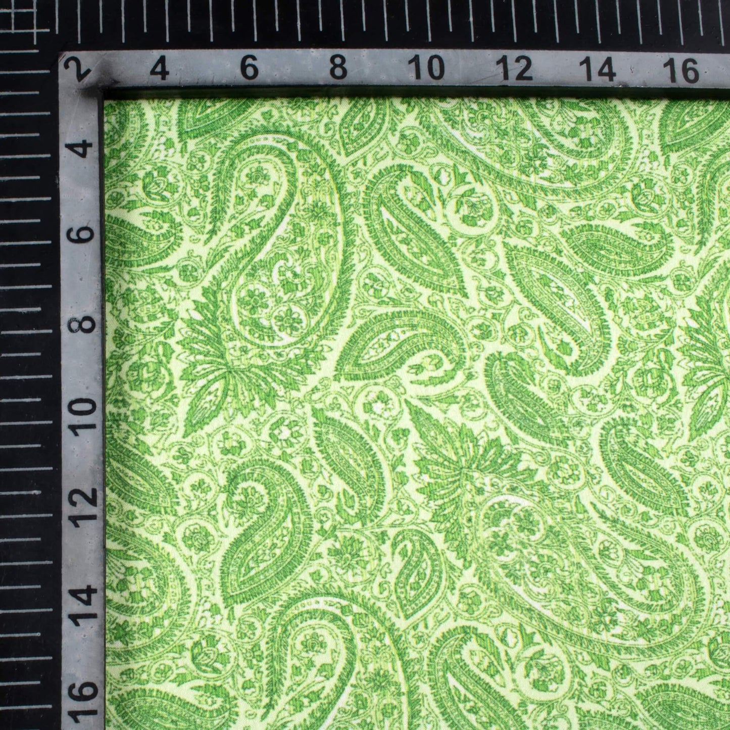 Lime Green Paisley Pattern Digital Print Japan Satin Fabric - Fabcurate