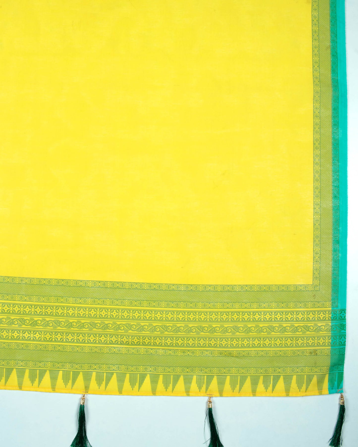 Honey Yellow And Turquoise Stripes Pattren Digital Print Chanderi Dupatta With Tassels