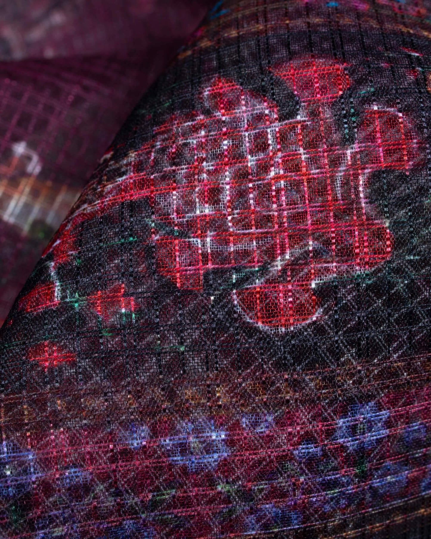 Maroon And Hippie Pink Floral Pattern Digital Print Kota Doria Dupatta With Tassels - Fabcurate