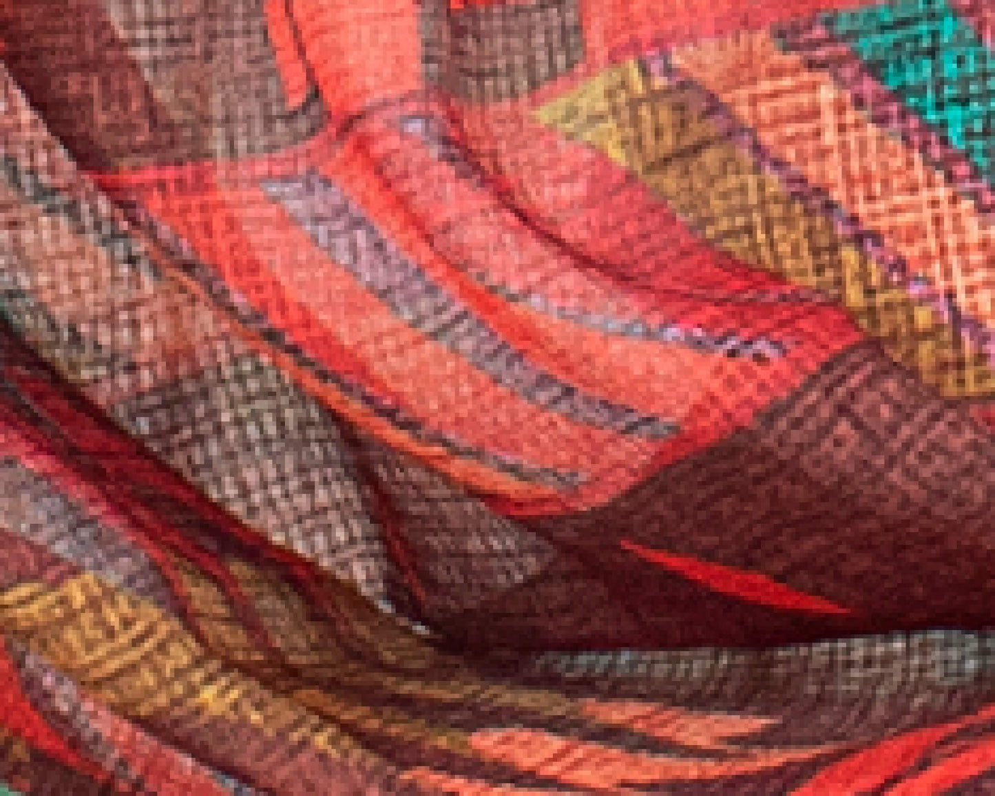 Orange And Green Abstract Pattern Digital Print Kota Doria Dupatta With Tassels - Fabcurate