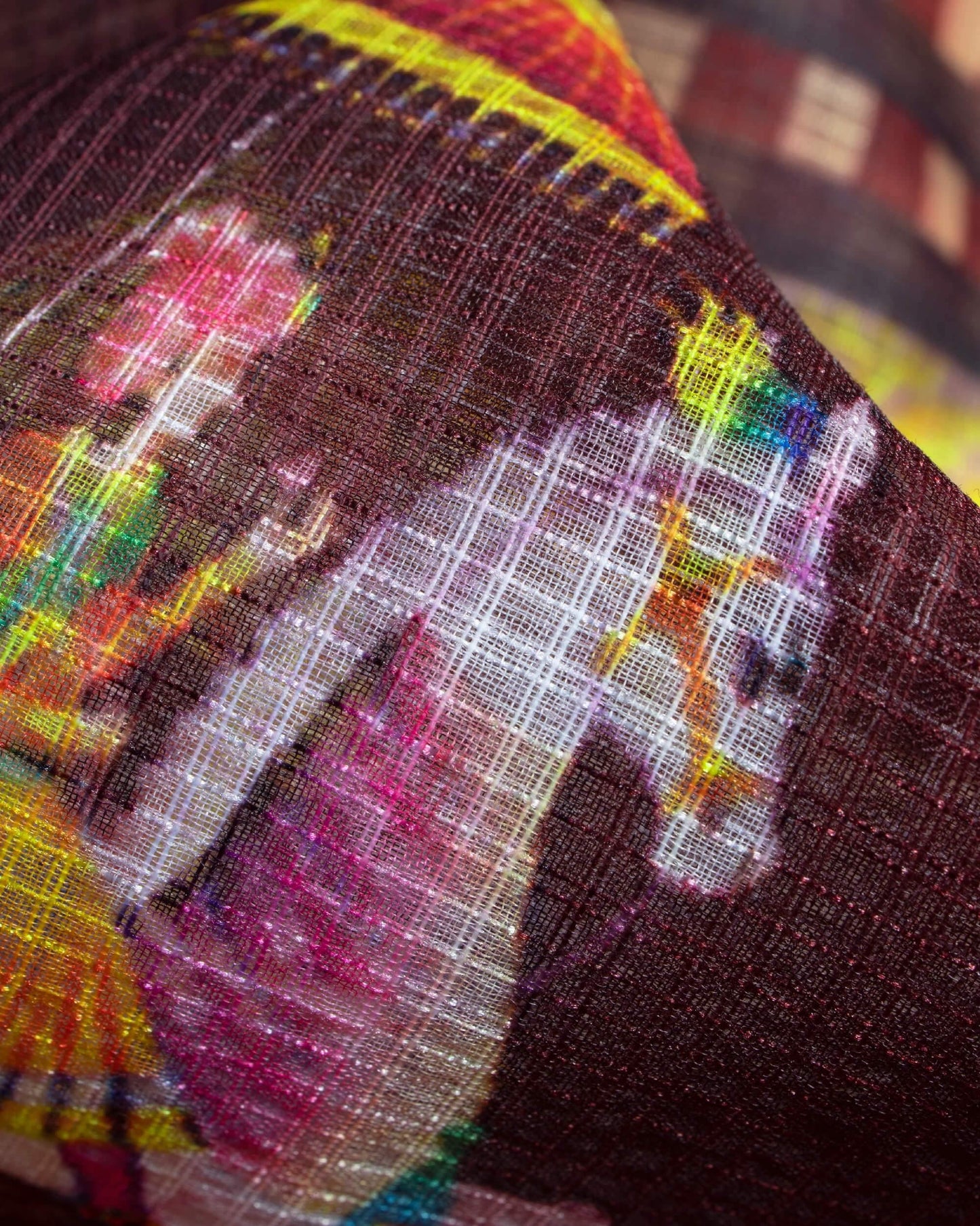 Maroon And Yellow Quirky Pattern Digital Print Kota Doria Dupatta With Tassels - Fabcurate
