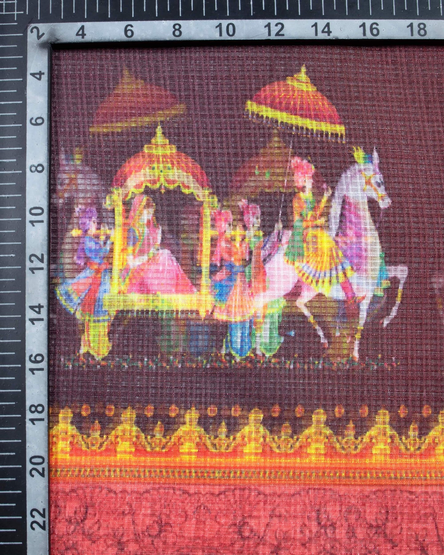 Maroon And Yellow Quirky Pattern Digital Print Kota Doria Dupatta With Tassels - Fabcurate