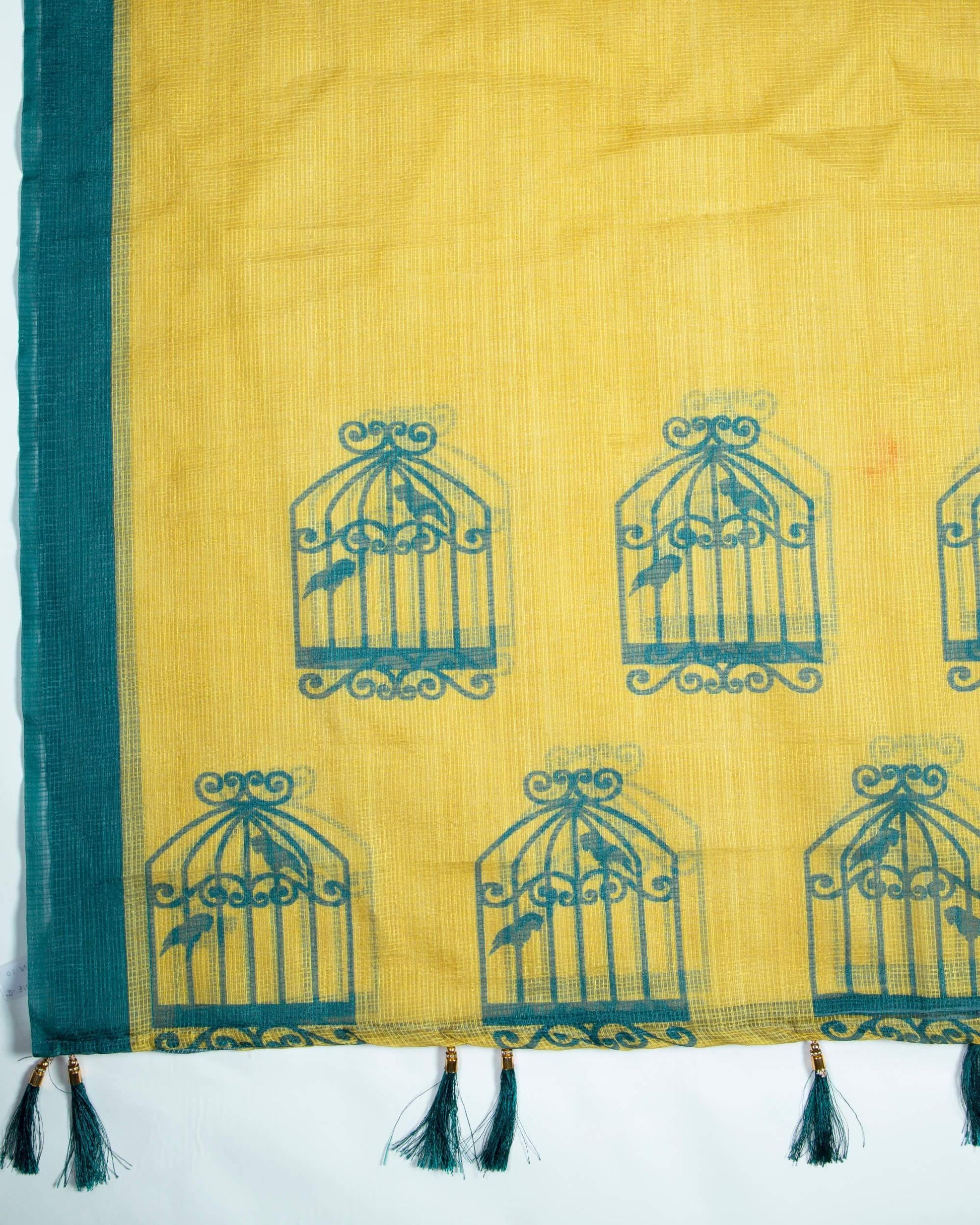 Stone Blue And Trombone Yellow Quirky Pattern Digital Print Kota Doria Dupatta With Tassels - Fabcurate