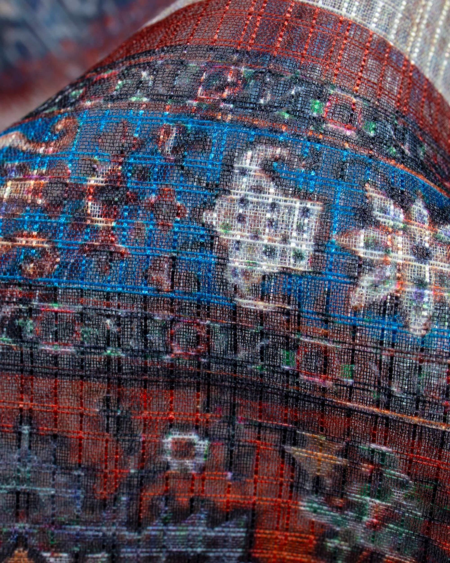 Seal Brown And Yale Blue Floral Pattern Digital Print Kota Doria Dupatta With Tassels - Fabcurate