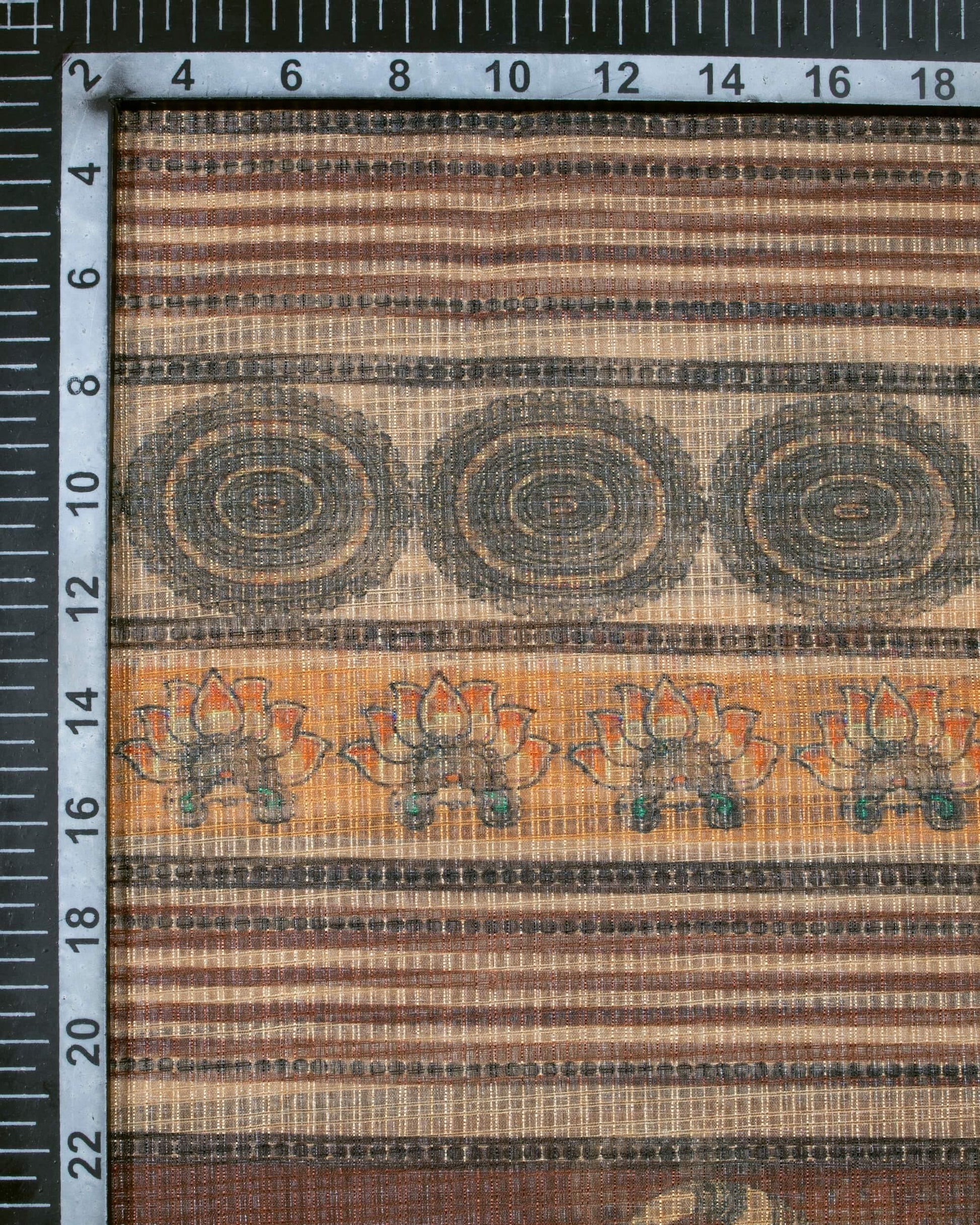 Dark Green And Beige Ethnic Pattern Digital Print Kota Doria Dupatta With Tassels - Fabcurate