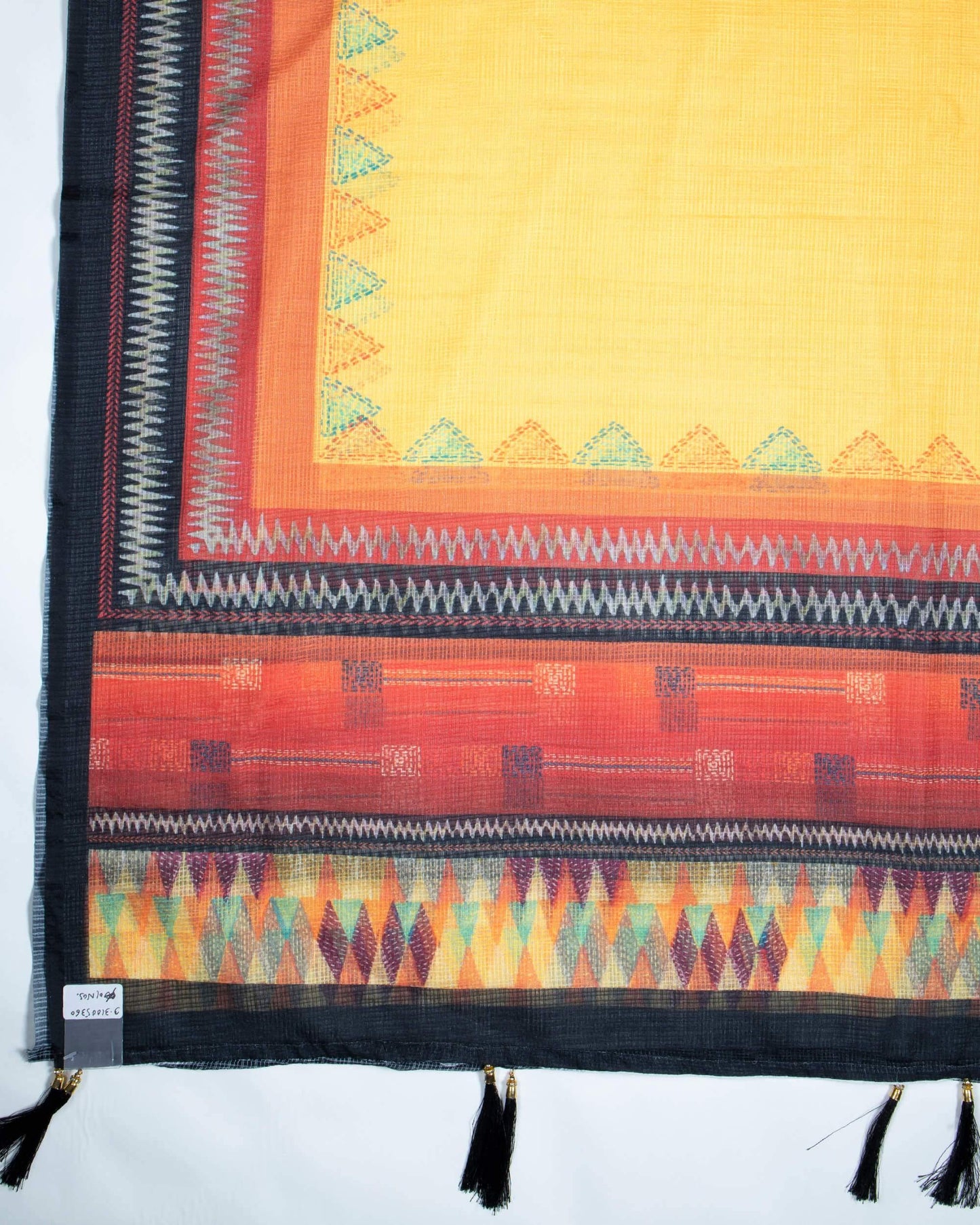 Sangria Red And Honey Yellow Chavron Pattern Digital Print Kota Doria Dupatta With Tassels - Fabcurate