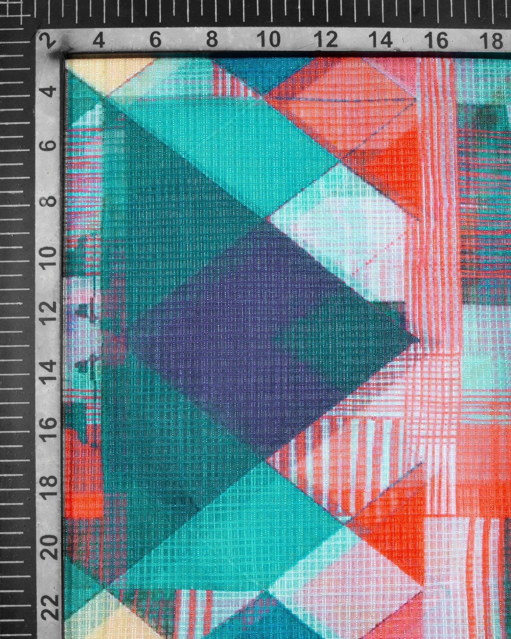 Pine Green And Fire Orange Geometric Pattern Digital Print Kota Doria Dupatta With Tassels - Fabcurate