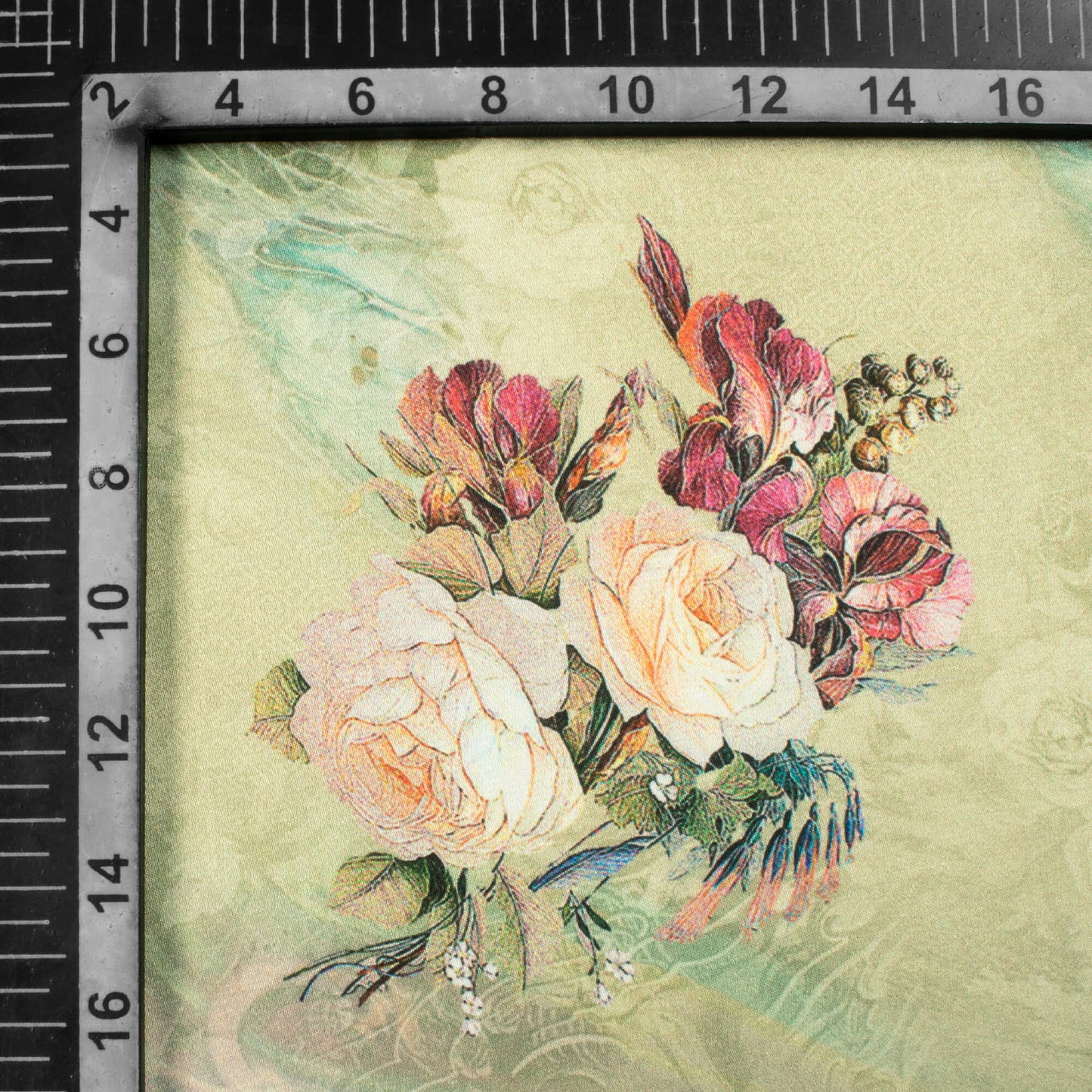 Sage Green And Salmon Orange Floral Pattern Digital Print Premium Lush Satin Fabric