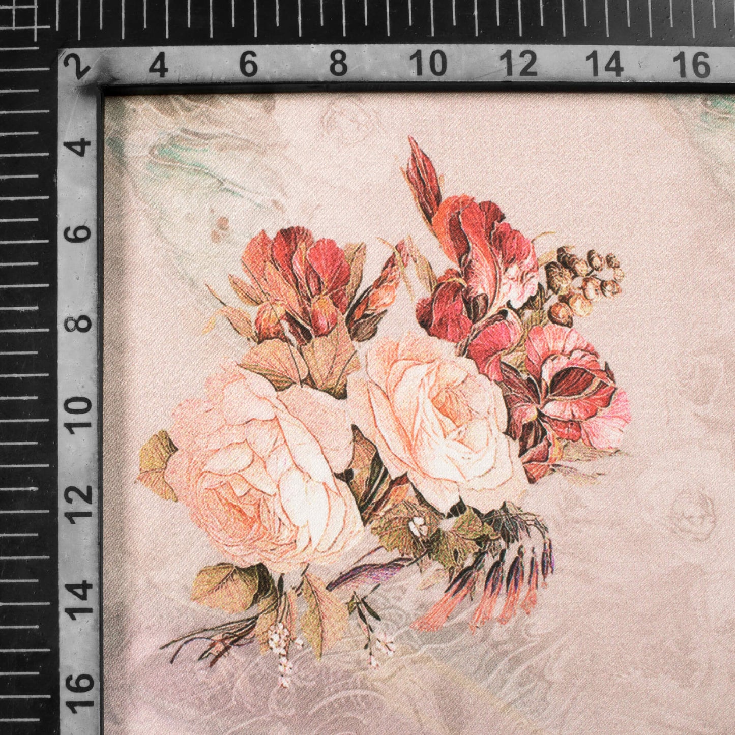 Pancho Brown And Salmon Orange Floral Pattern Digital Print Premium Lush Satin Fabric
