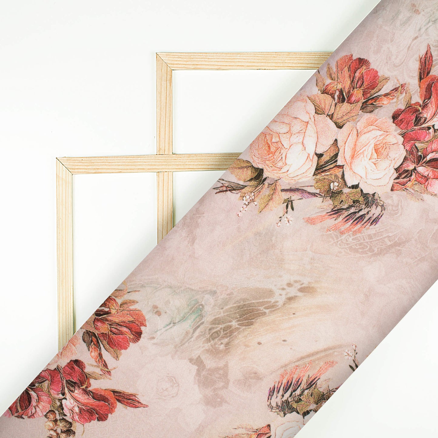 Pancho Brown And Salmon Orange Floral Pattern Digital Print Premium Lush Satin Fabric