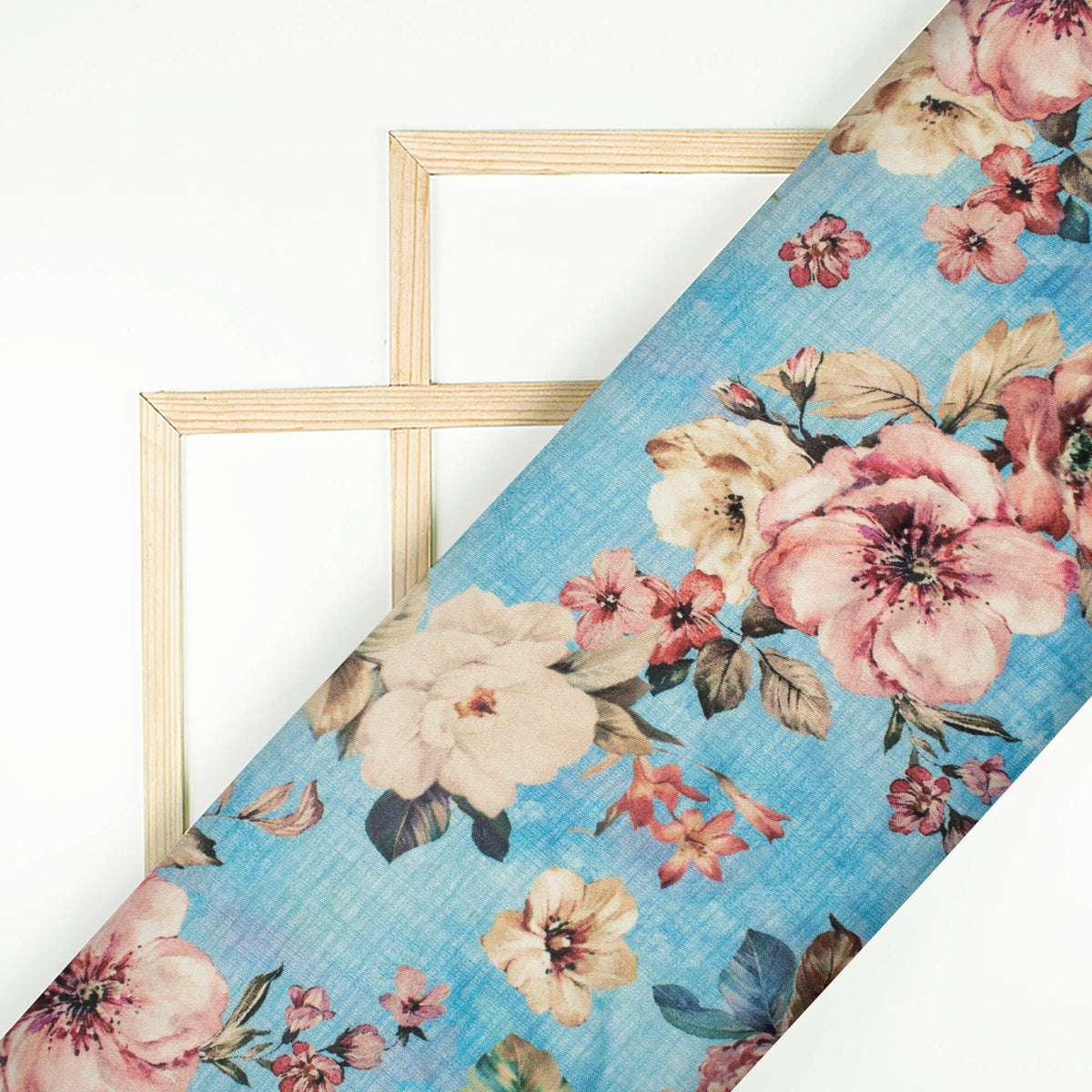 Jordy Blue And Pink Floral Pattern Digital Print Premium Lush Satin Fabric