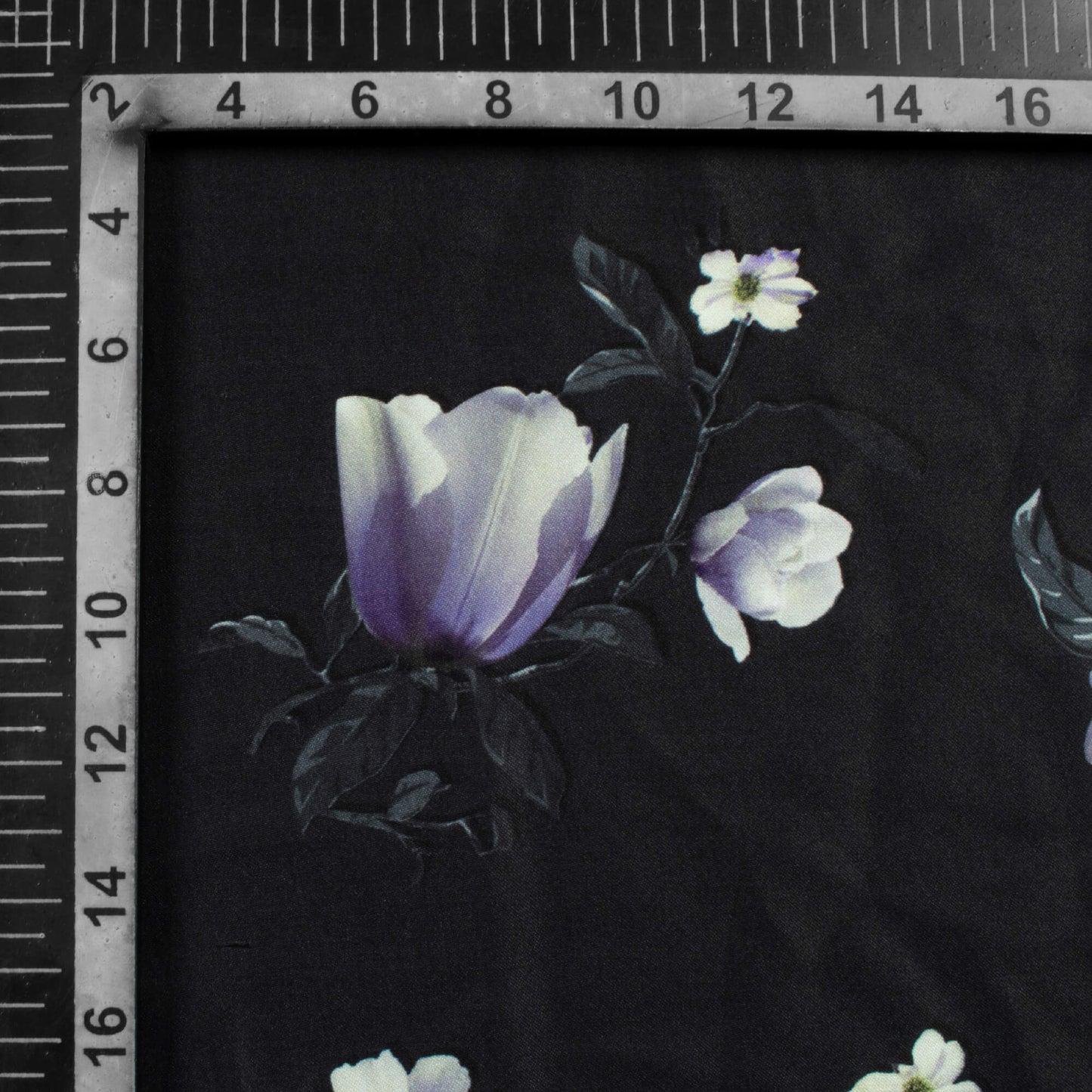 Black And Cream Floral Pattern Digital Print Premium Lush Satin Fabric