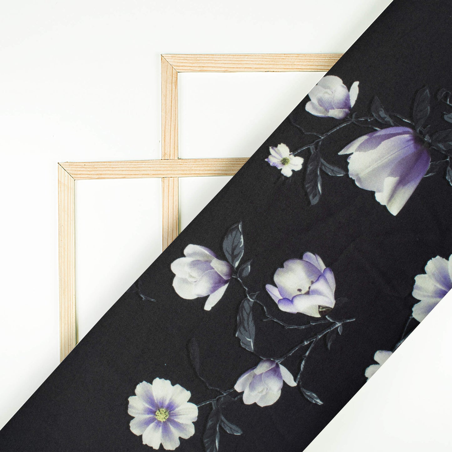 Black And Cream Floral Pattern Digital Print Premium Lush Satin Fabric