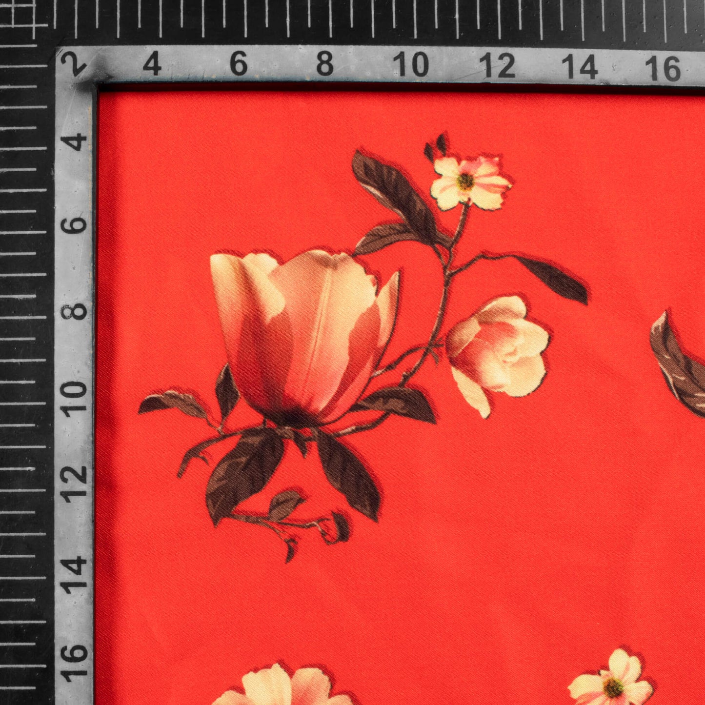 Scarlet Red And Pink Floral Pattern Digital Print Premium Lush Satin Fabric