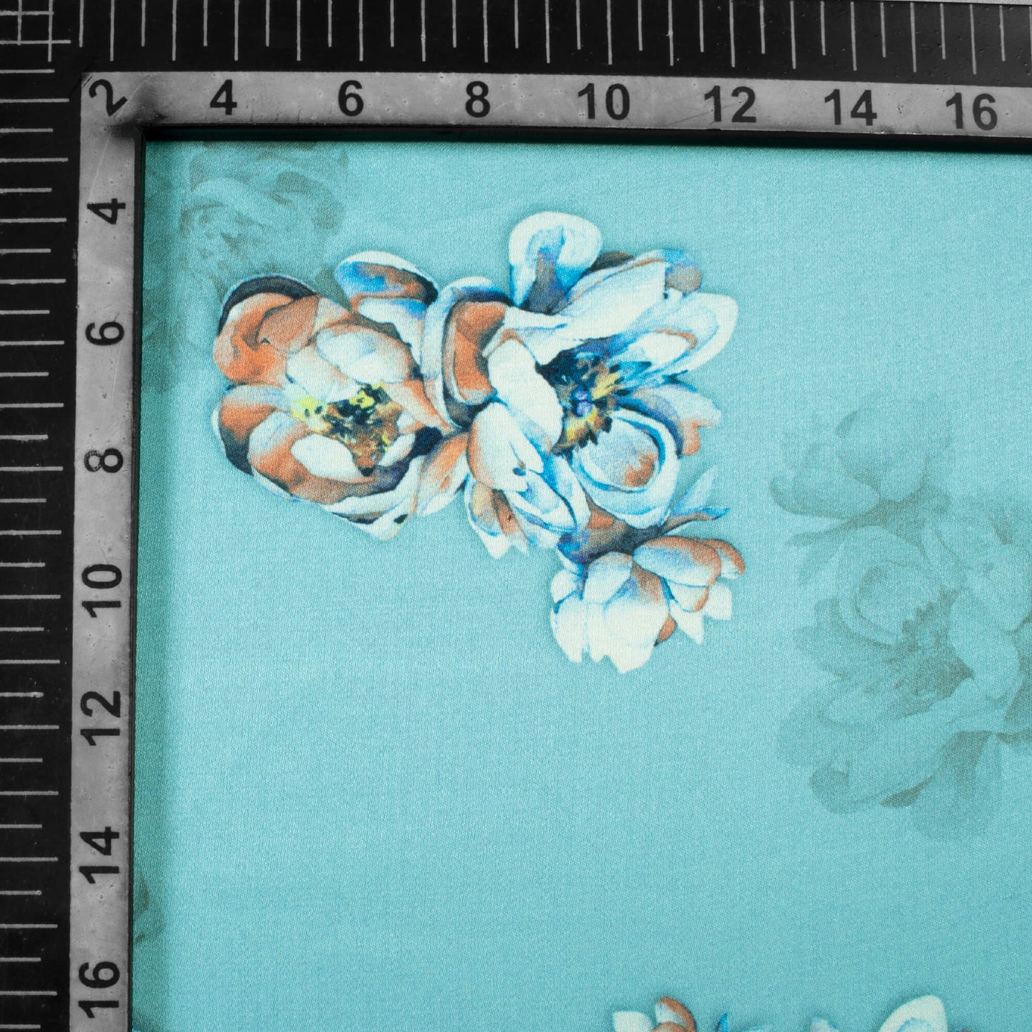Curious Blue And Orange Floral Pattern Digital Print Premium Lush Satin Fabric