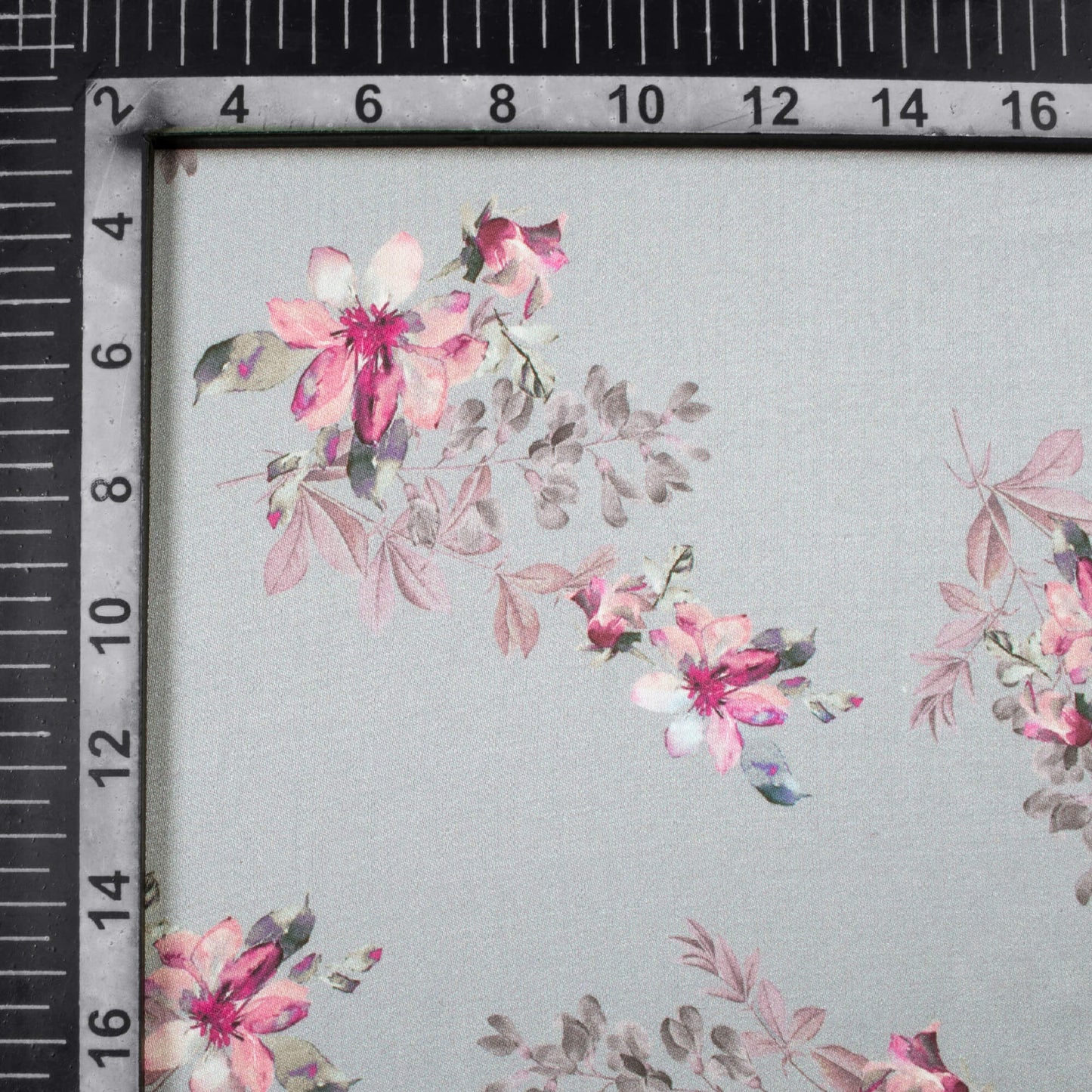 Lava Grey And Salmon Pink Floral Pattern Digital Print Premium Lush Satin Fabric