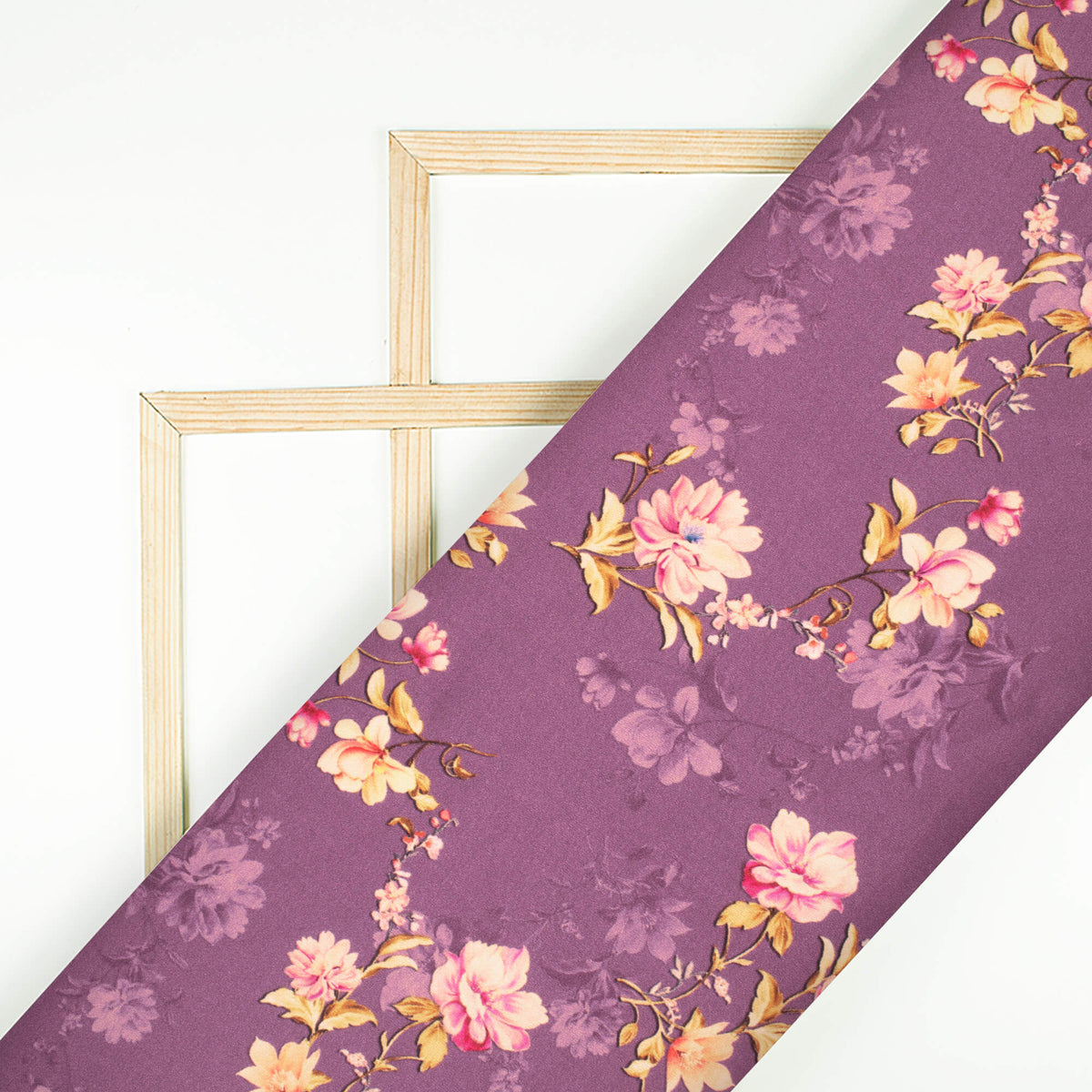 Purple And  Pink Floral Pattern Digital Print Premium Lush Satin Fabric