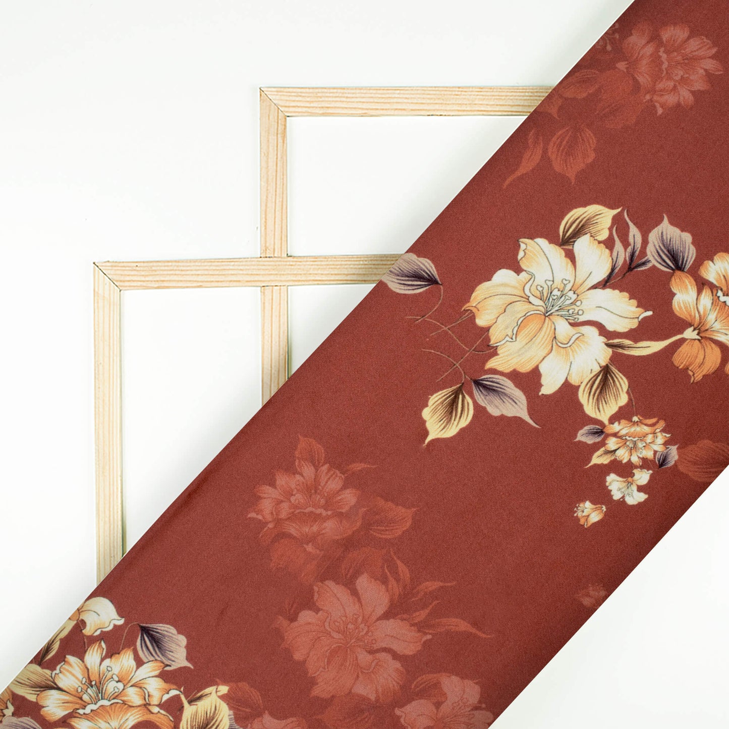 Seal Brown And White Floral Pattern Digital Print Premium Lush Satin Fabric