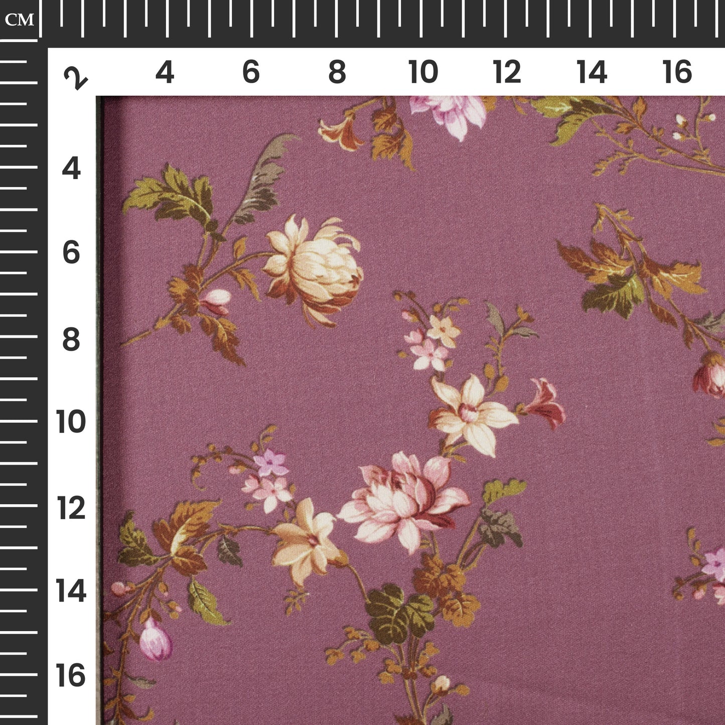 Plum Purple And Brown Floral Pattern Digital Print Premium Lush Satin Fabric