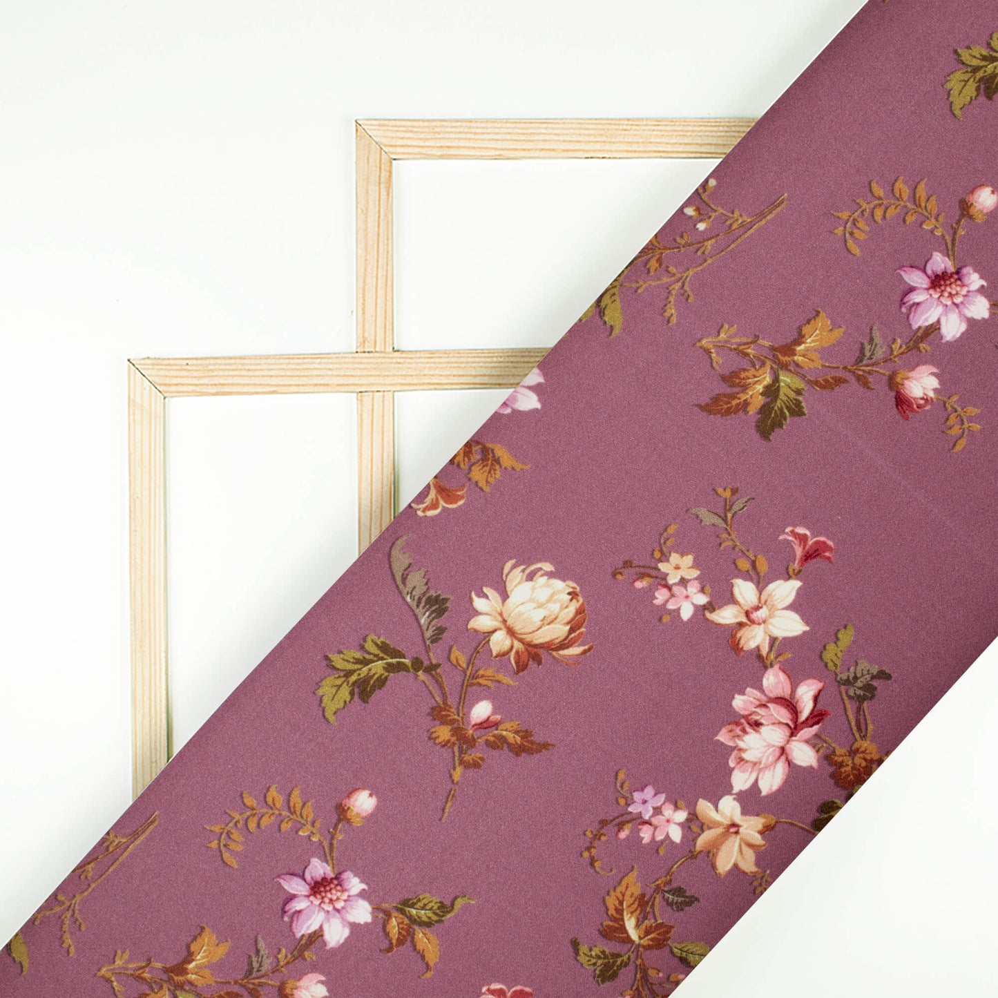 Plum Purple And Brown Floral Pattern Digital Print Premium Lush Satin Fabric