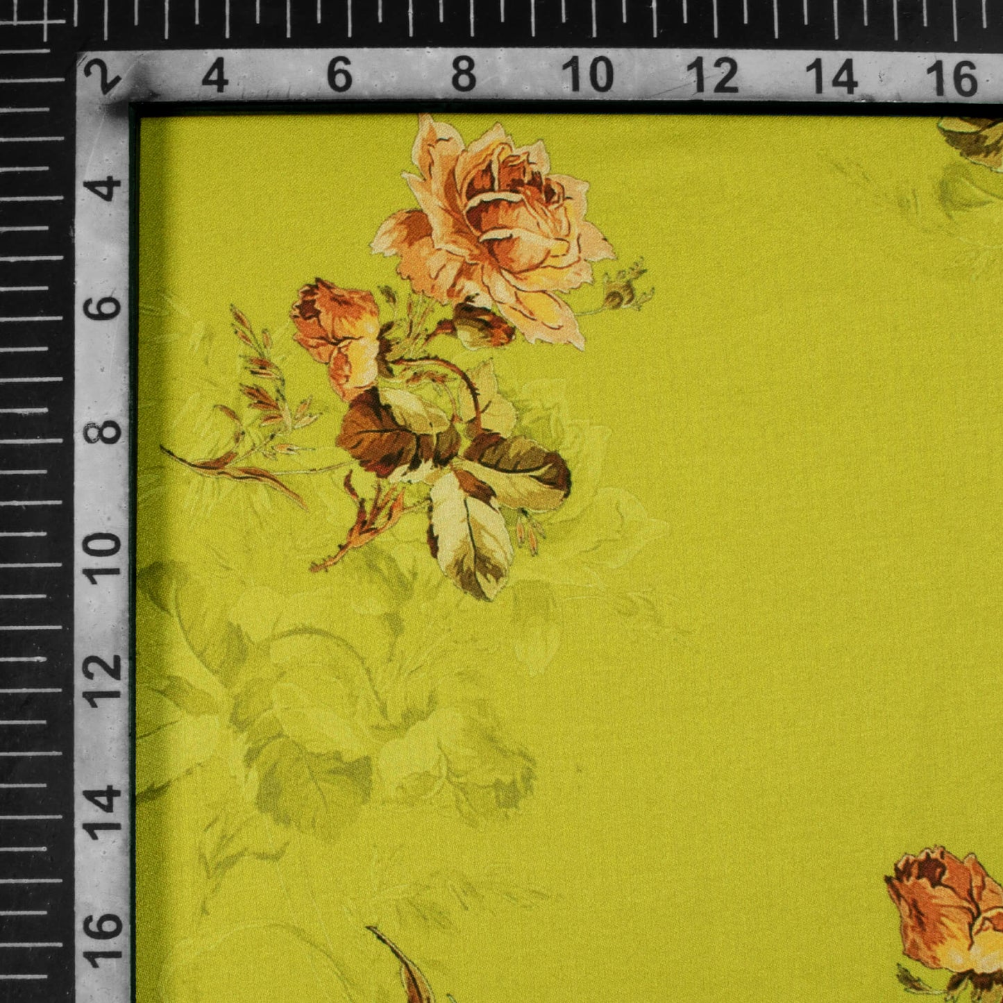 Olive Green And Brown Floral Pattern Digital Print Premium Lush Satin Fabric