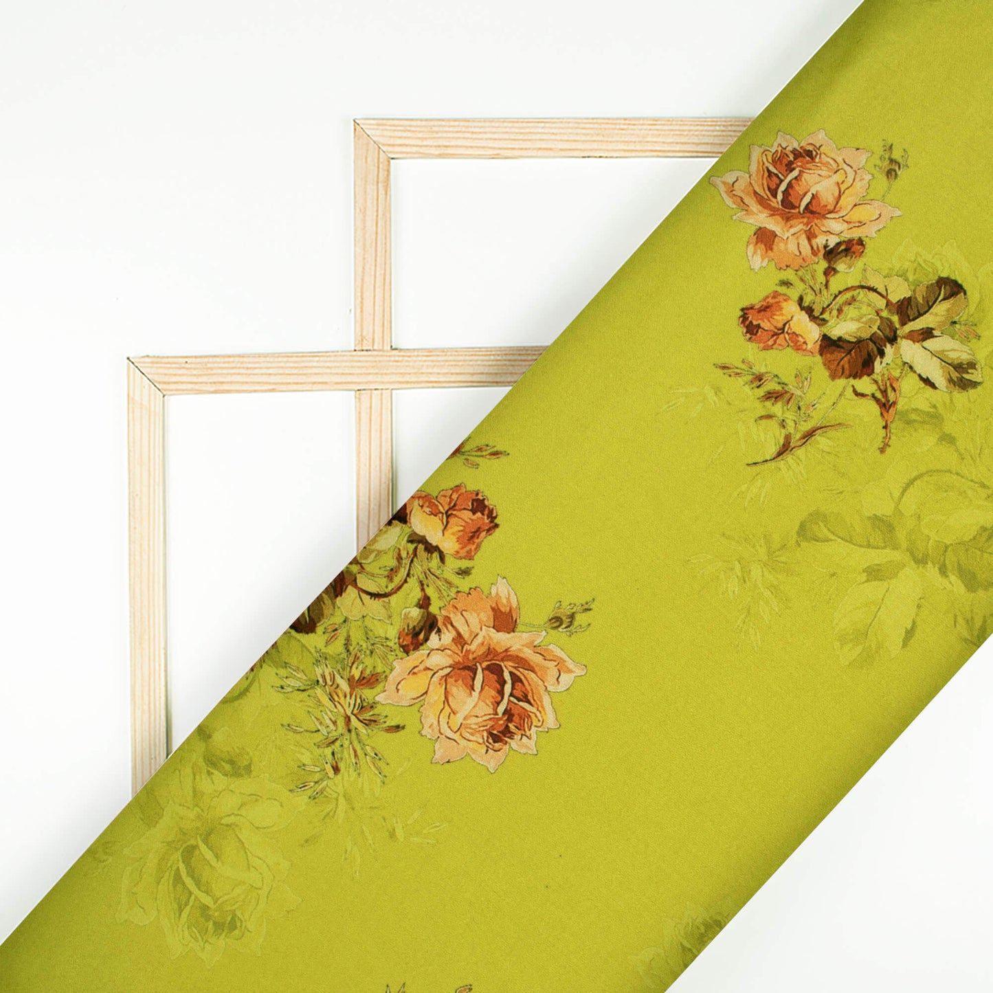 Olive Green And Brown Floral Pattern Digital Print Premium Lush Satin Fabric