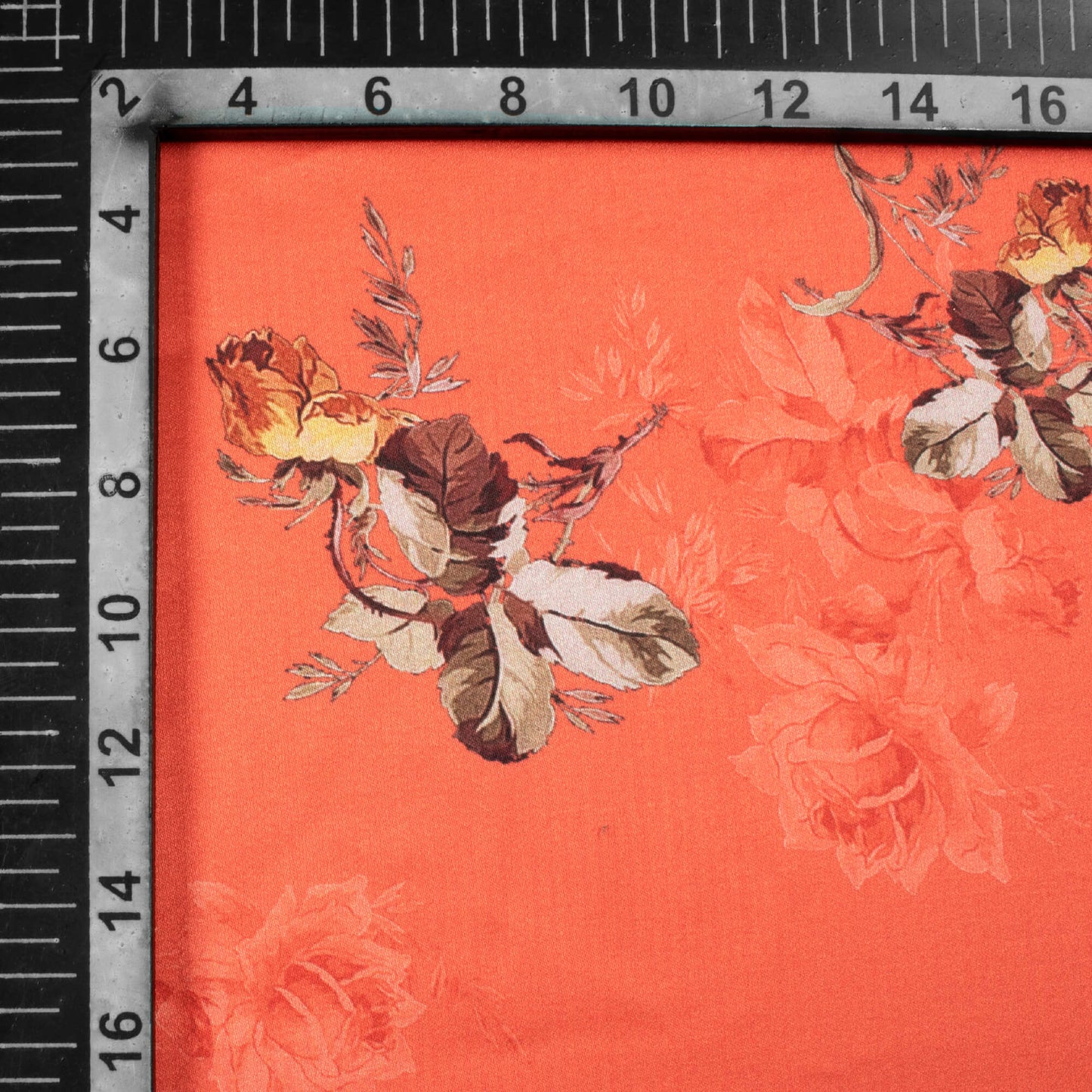 Rust Orange And Brown Floral Pattern Digital Print Premium Lush Satin Fabric