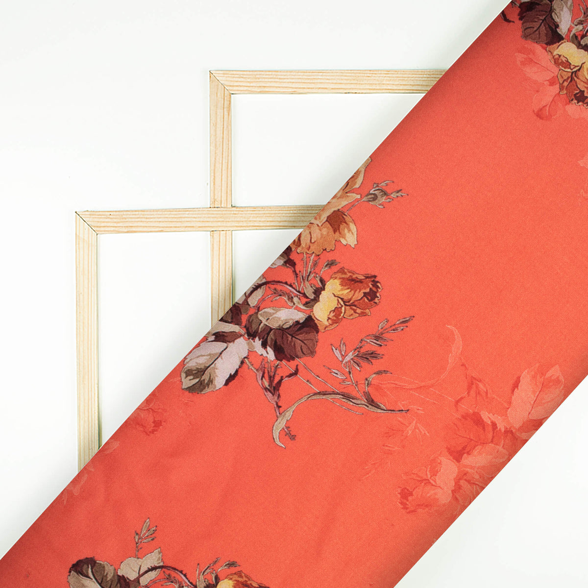 Rust Orange And Brown Floral Pattern Digital Print Premium Lush Satin Fabric