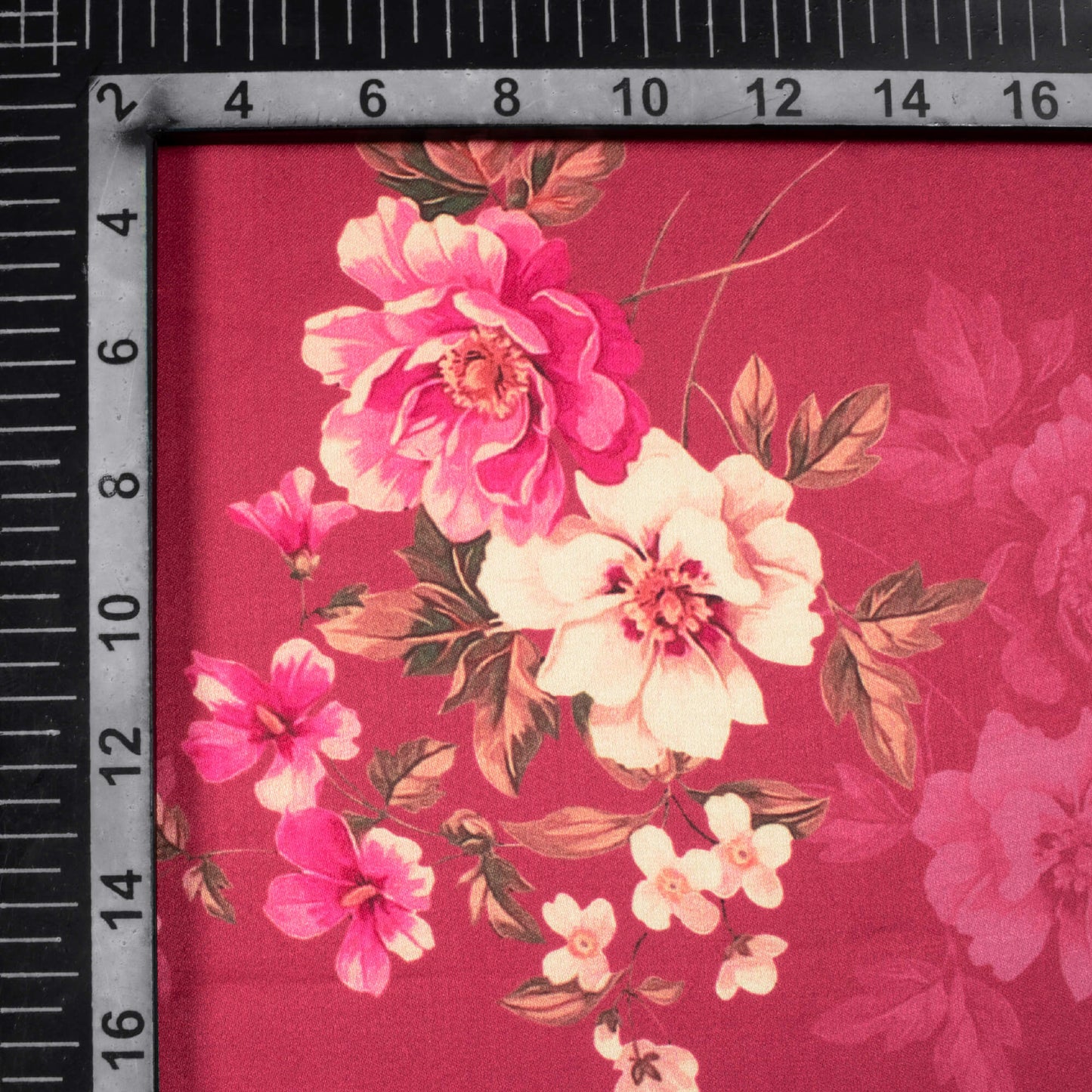 Maroon And Pink Floral Pattern Digital Print Premium Lush Satin Fabric