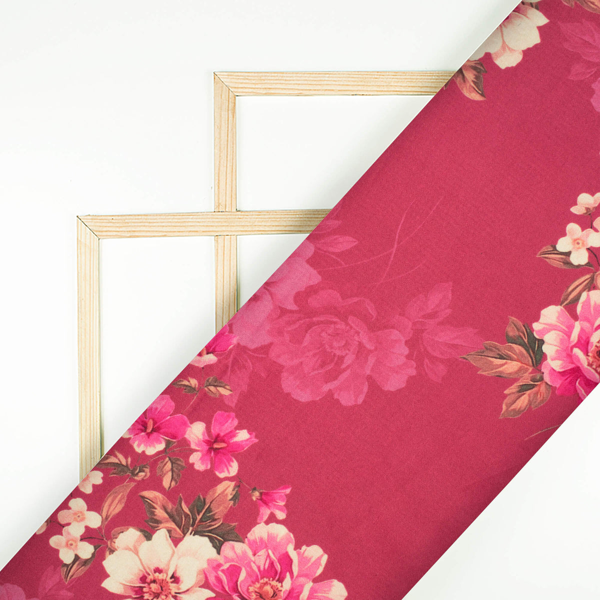Maroon And Pink Floral Pattern Digital Print Premium Lush Satin Fabric