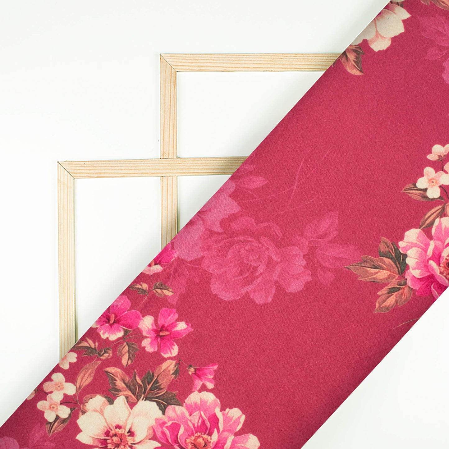 Maroon And Pink Floral Pattern Digital Print Premium Lush Satin Fabric