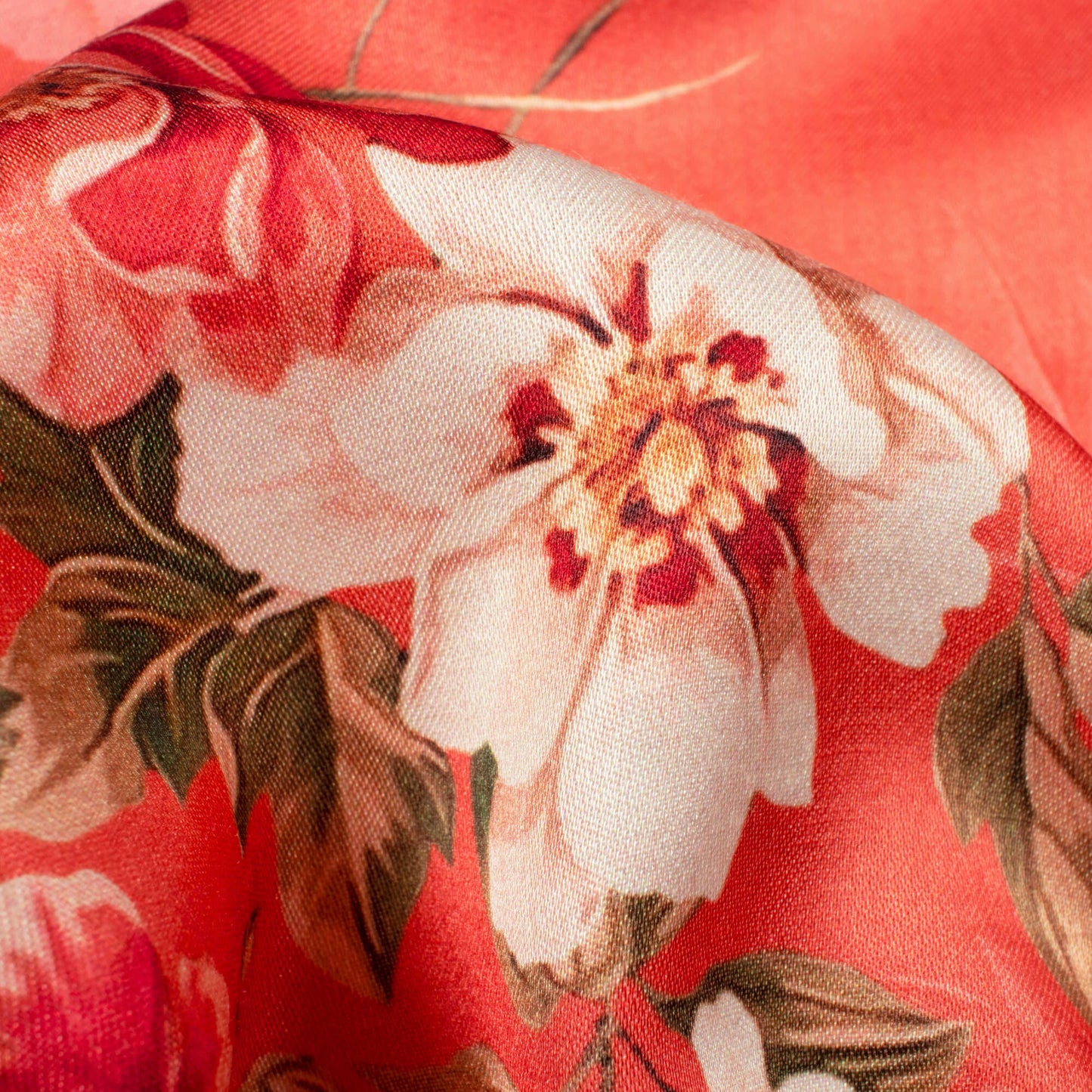 Burnt And Cream Floral Pattern Digital Print Premium Lush Satin Fabric