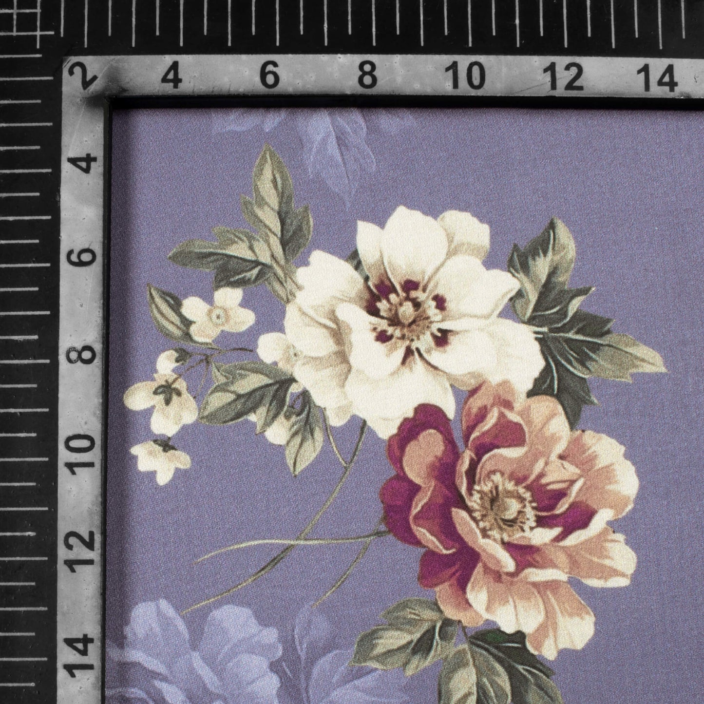 Slate Grey And Cream Floral Pattern Digital Print Premium Lush Satin Fabric