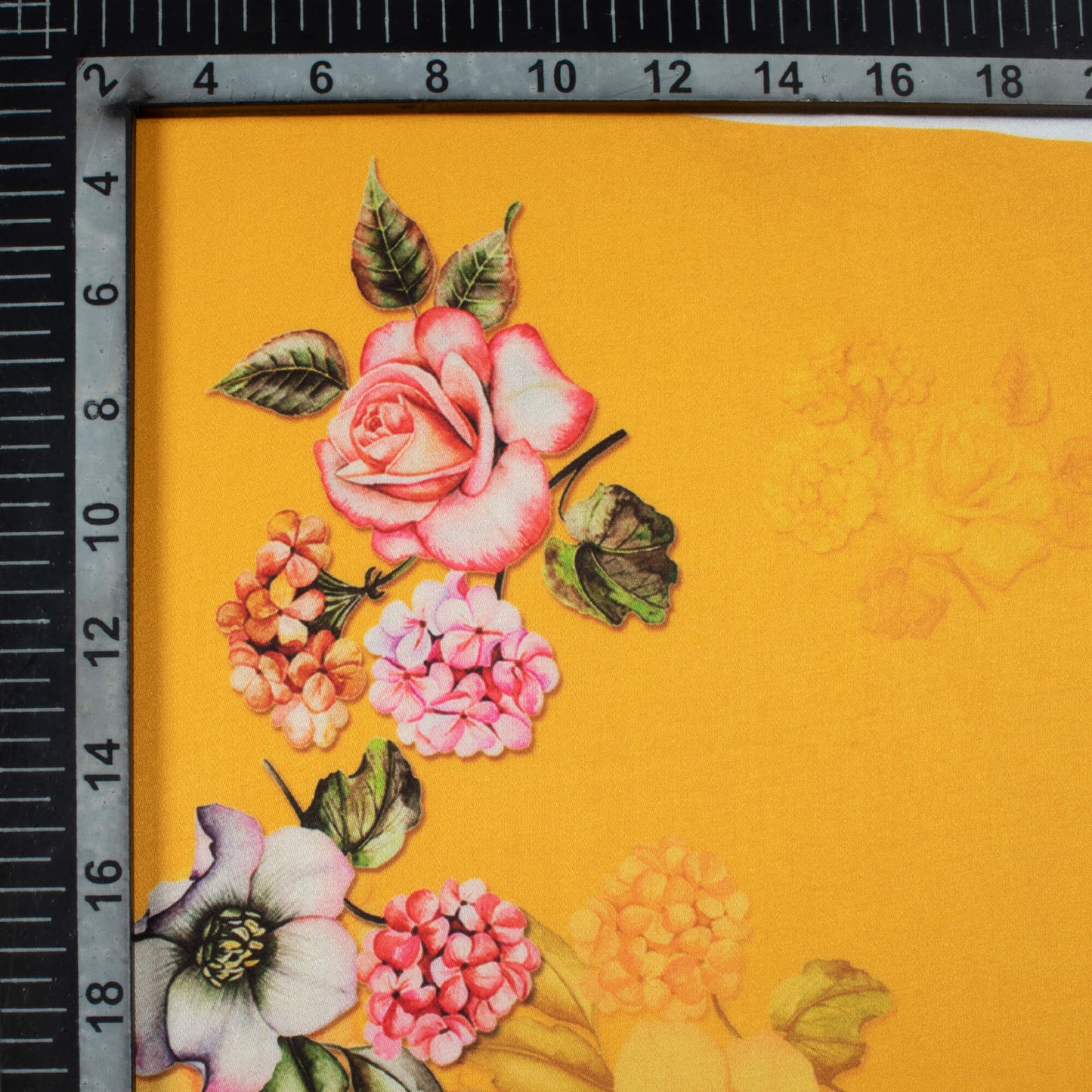 Honey Yellow And Pink Floral Pattern Digital Print Premium Lush Satin Fabric