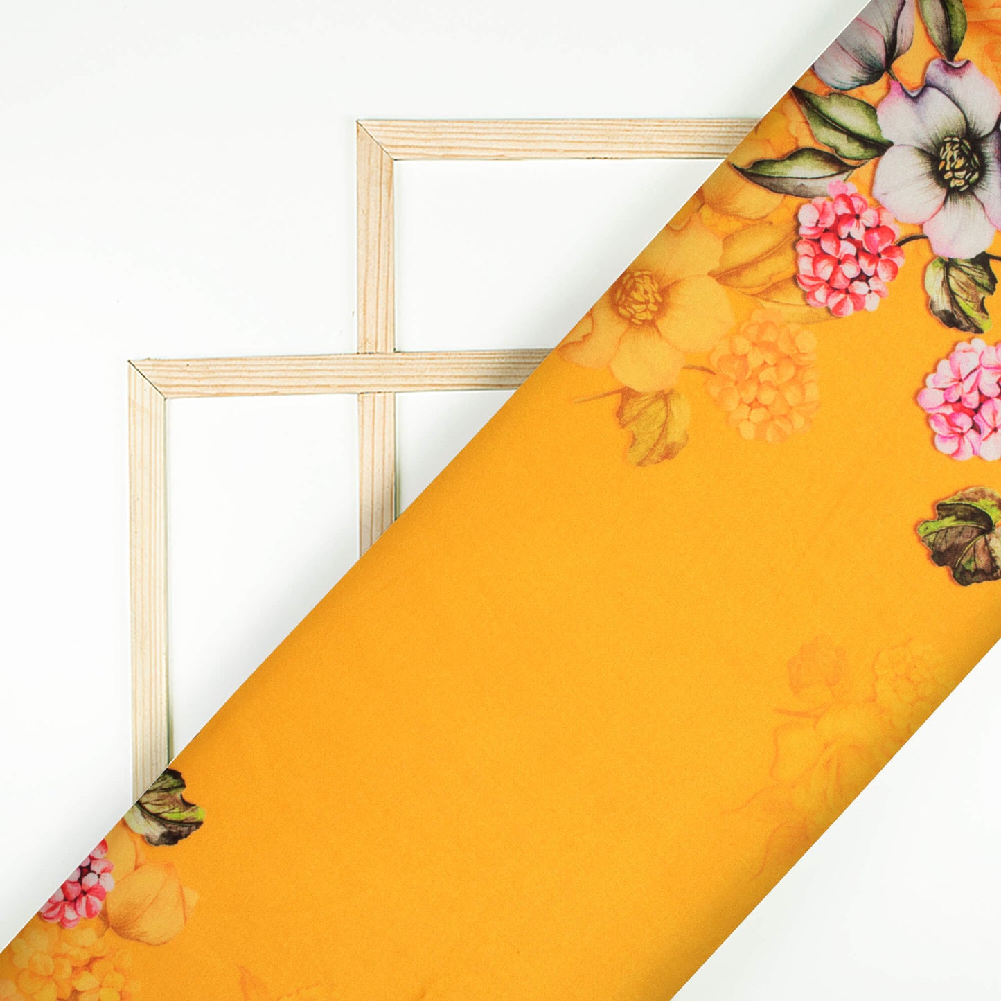 Honey Yellow And Pink Floral Pattern Digital Print Premium Lush Satin Fabric