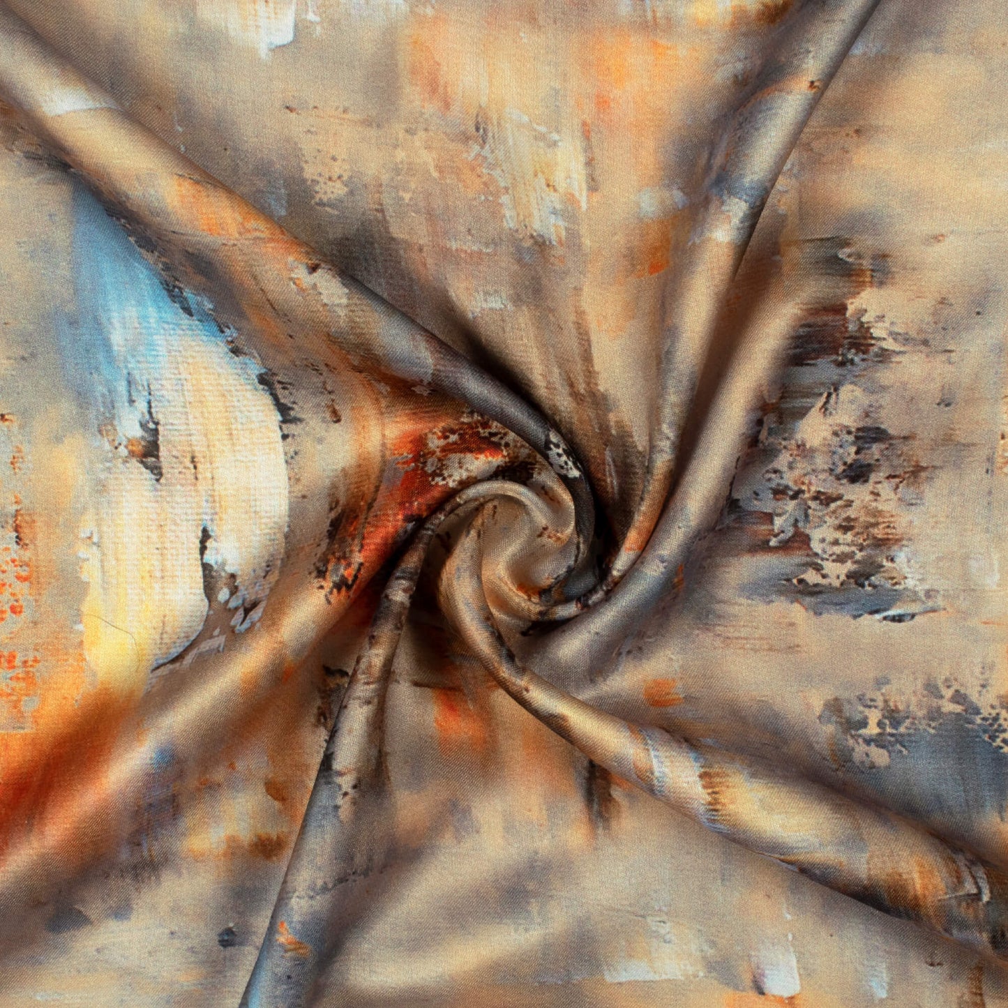 Orange And Grey Abstract Pattern Digital Print Premium Lush Satin Fabric