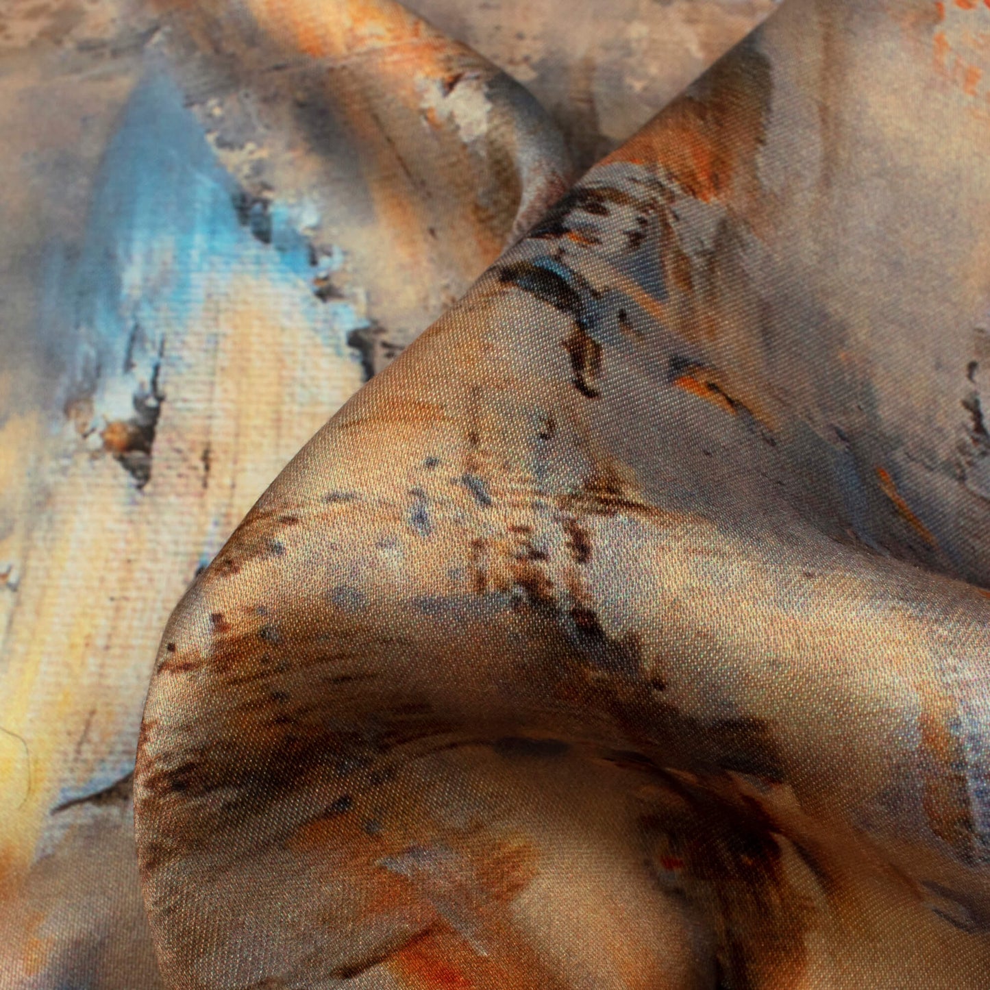 Orange And Grey Abstract Pattern Digital Print Premium Lush Satin Fabric