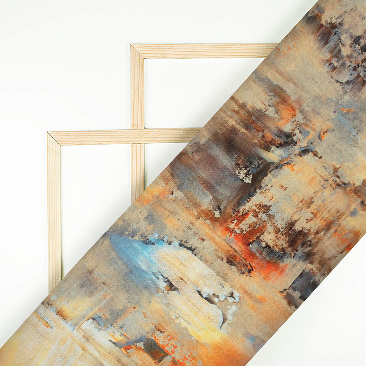 Orange And Grey Abstract Pattern Digital Print Premium Lush Satin Fabric