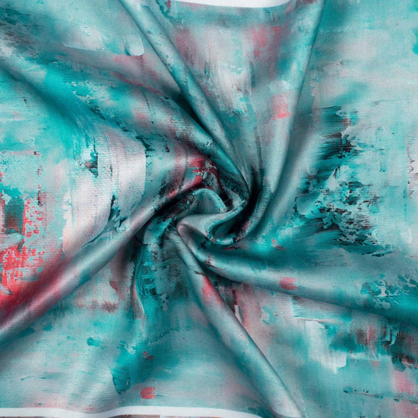 Turquoise And Red Abstract Pattern Digital Print Premium Lush Satin Fabric