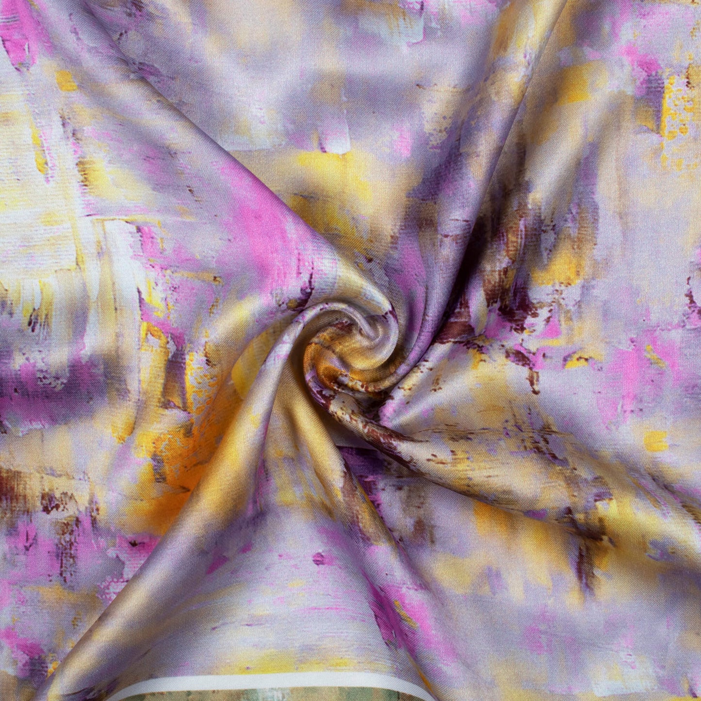 Orchid Purple And Yellow Abstract Pattern Digital Print Premium Lush Satin Fabric