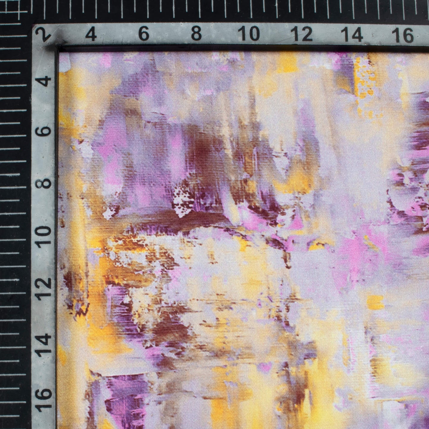 Orchid Purple And Yellow Abstract Pattern Digital Print Premium Lush Satin Fabric