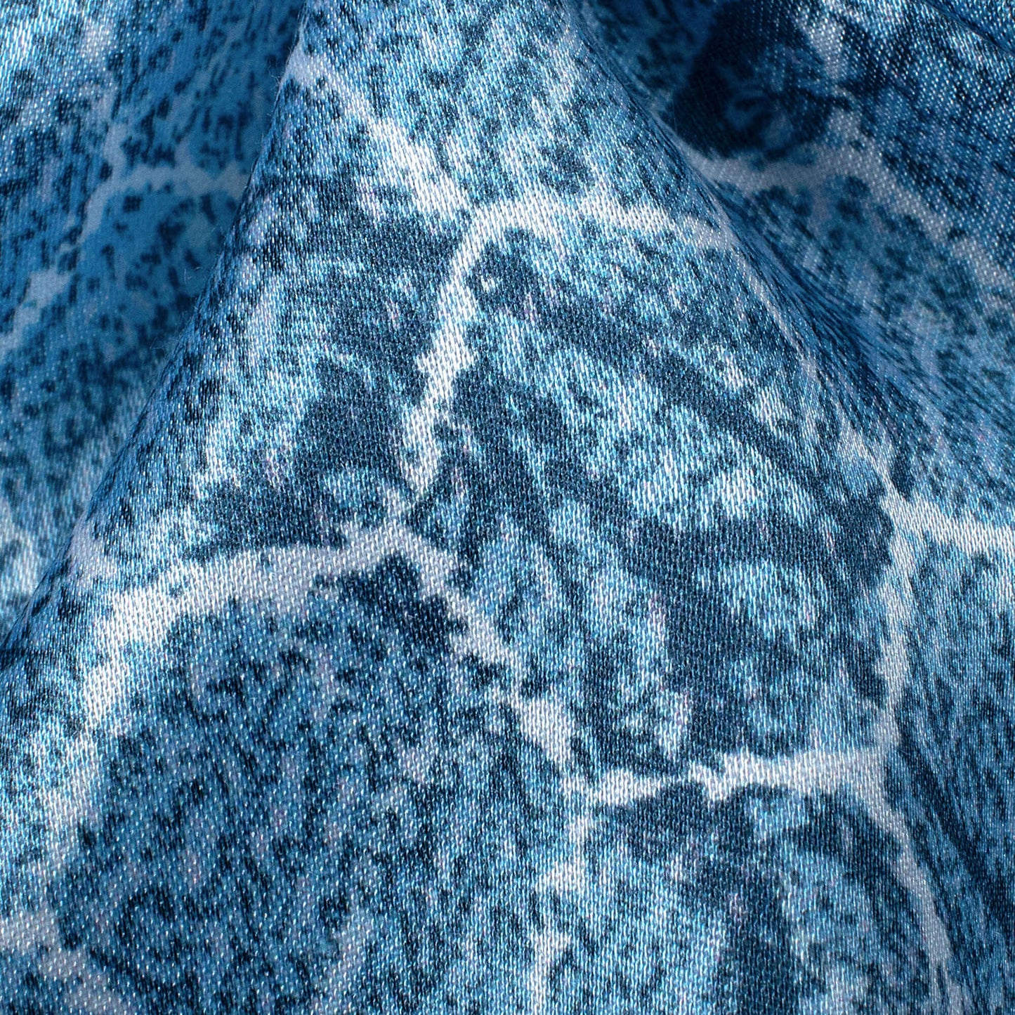 Chetwode Blue And White Geometric Pattern Digital Print Premium Lush Satin Fabric