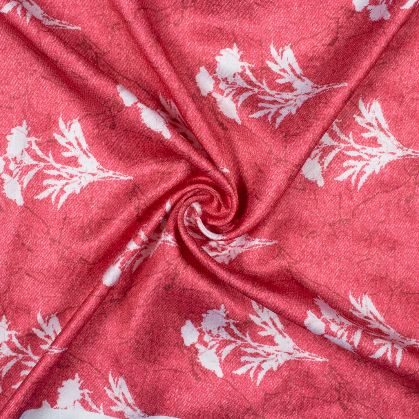 Punch Pink And White Floral Pattern Digital Print Premium Lush Satin Fabric