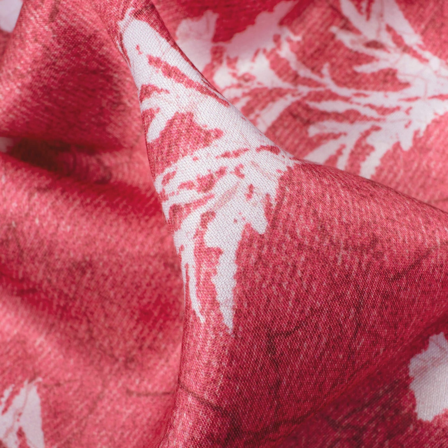 Punch Pink And White Floral Pattern Digital Print Premium Lush Satin Fabric
