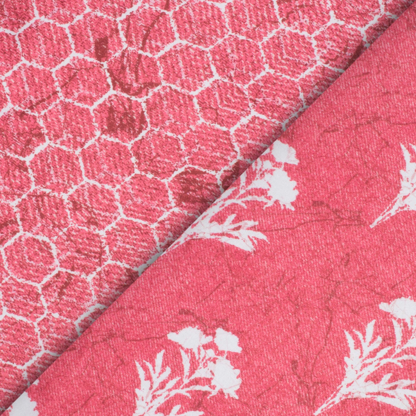 Punch Pink And White Floral Pattern Digital Print Premium Lush Satin Fabric